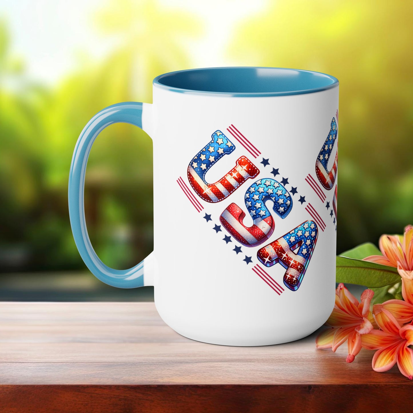 Happy 4th Of July Two -Tone Coffee Mug.15oz. God Bless America Coffee Mug. USA Coffee Mug.