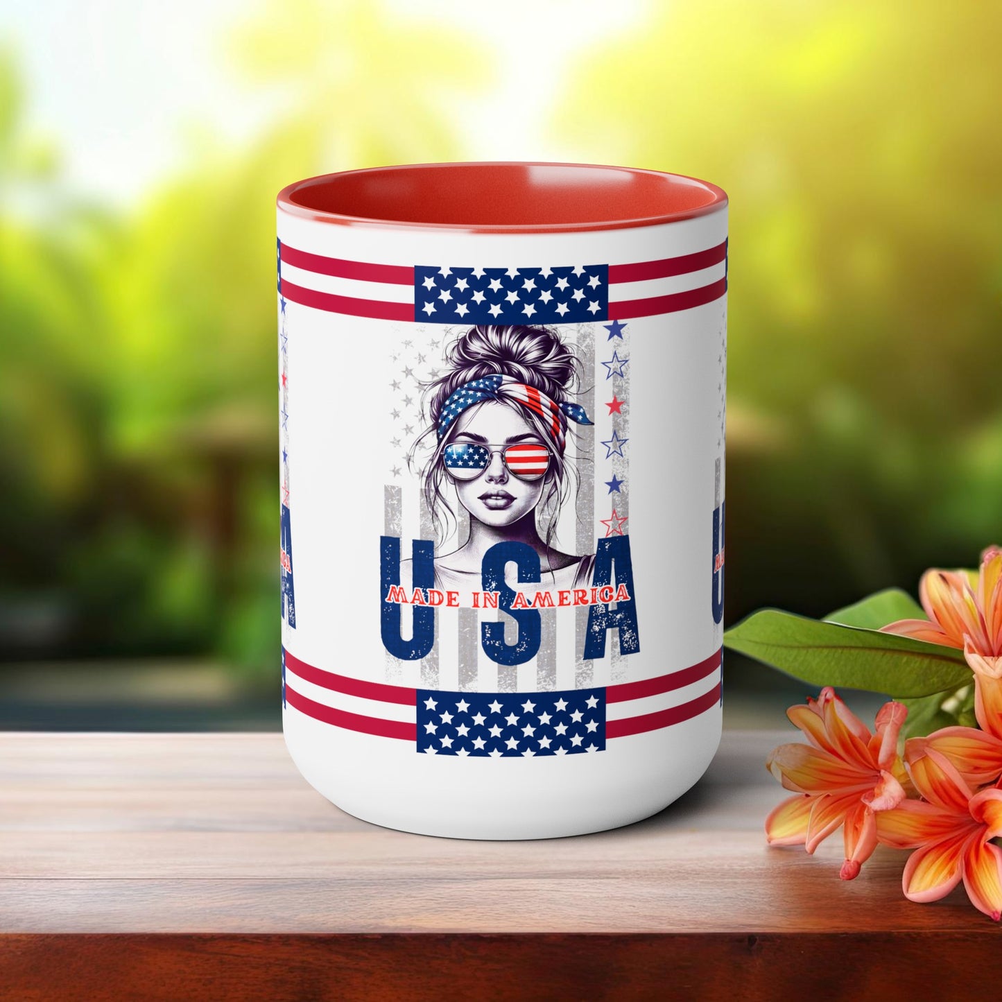 Happy 4th Of July Two -Tone Coffee Mug.15oz. God Bless America Coffee Mug. USA Coffee Mug.