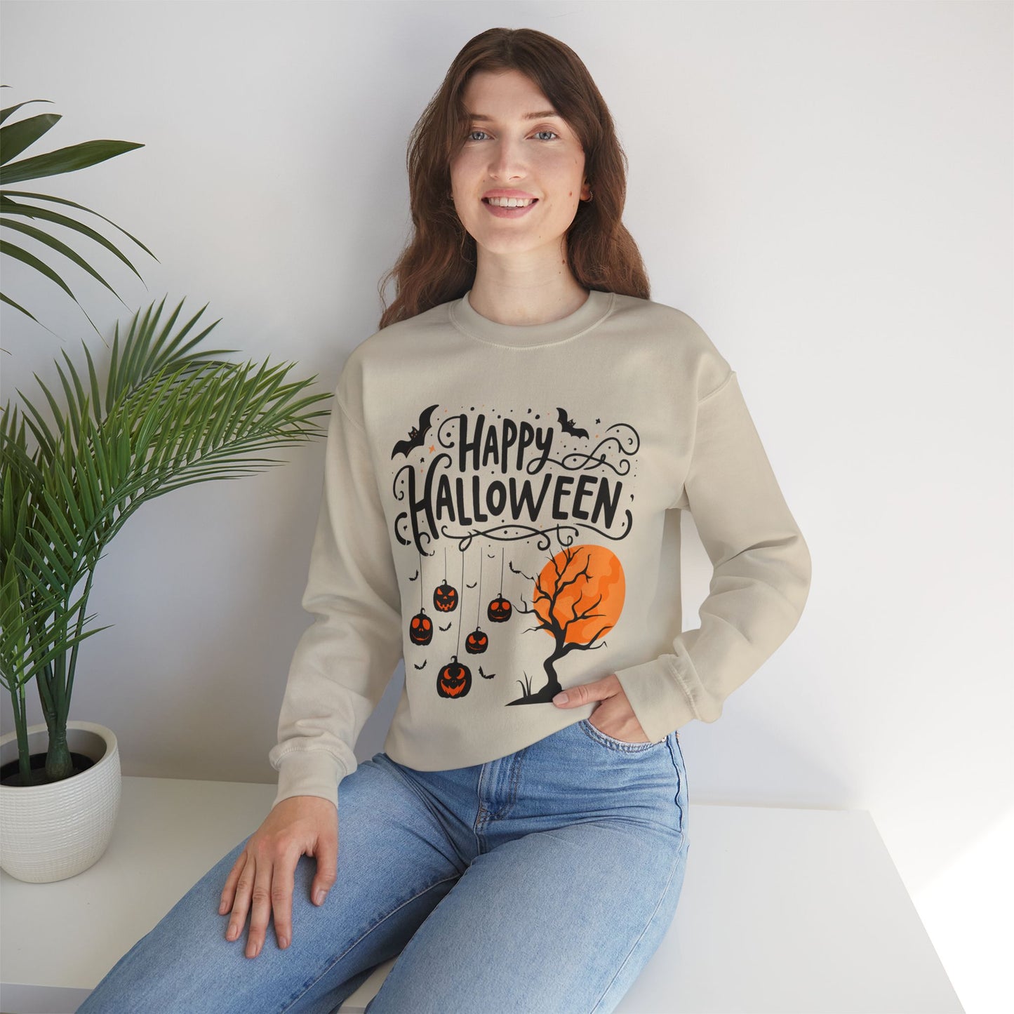 Happy halloween Sweatshirt - Unisex Heavy Blend Crewneck, halloween sweatshirt, cute spooky cat sweatshirt.