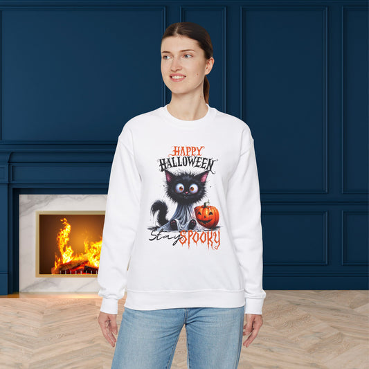 Stay spooky Halloween Sweatshirt - Unisex Heavy Blend Crewneck, halloween sweatshirt, cute spooky cat sweatshirt.