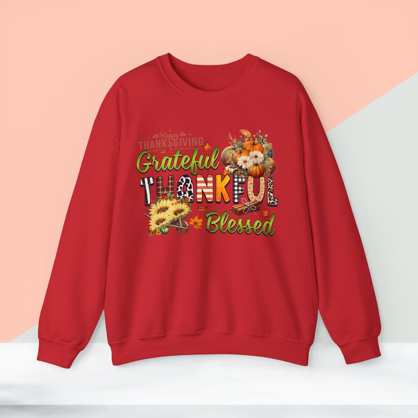 Thankful Grateful Blessed Sweatshirt,  HappyThanksgiving Sweatshirt - Unisex Heavy Blend, Happy Thanksgiving2024 Sweatshirt, Thanksgiving Gift, Festive Sweatshirt.