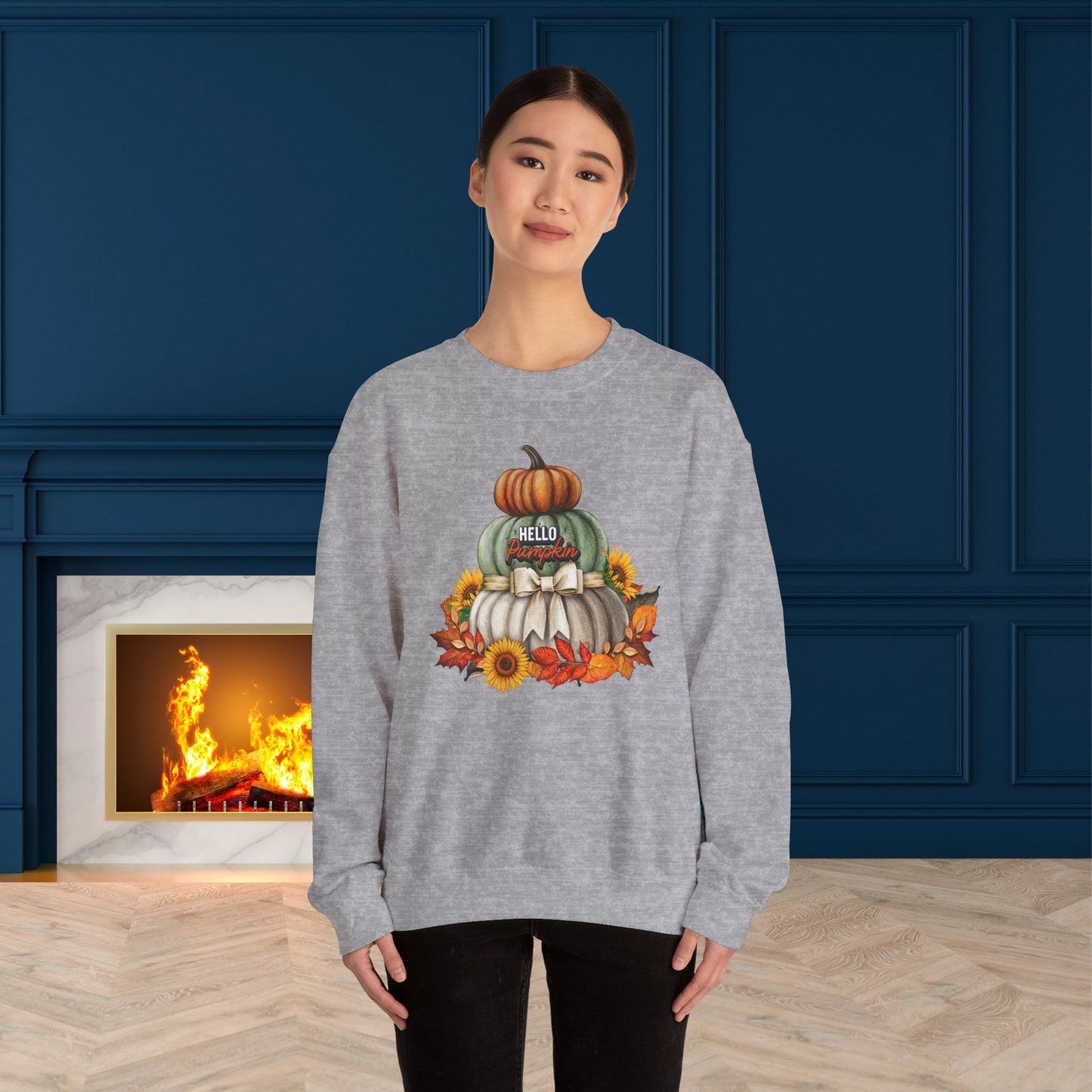 Hello Pumpkin Thanksgiving Turkey Sweatshirt - Unisex Heavy Blend, Happy Thanksgiving2024 Sweatshirt, Thanksgiving Gift, Festive Sweatshirt.