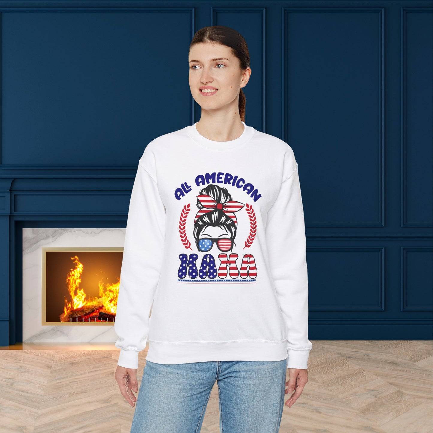 Happy 4th Of July Sweatshirt, All American Mama Sweatshirt, Fourth of July unisex heavy blend crewneck sweatshirt.