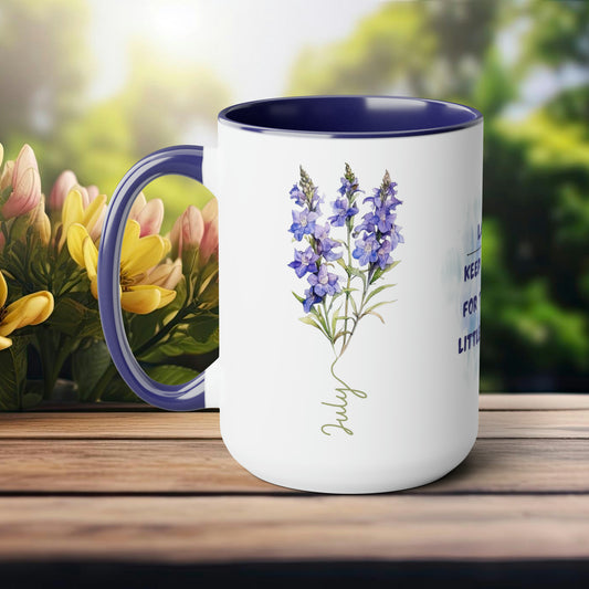 July Birth Month Flower Two-Tone Coffee Mugs, 15oz, Magical Birth Month Flower Mug.