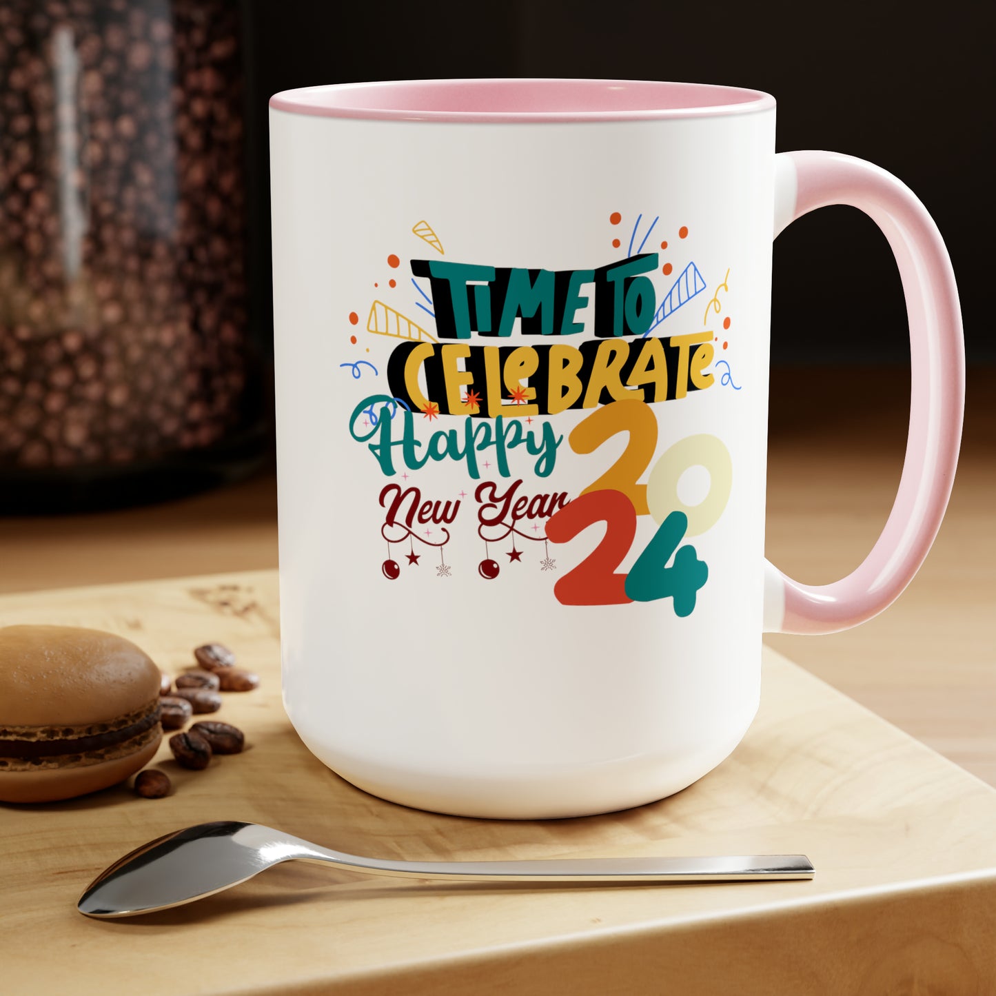 Happy New Year Two-Tone Coffee Mugs, 15oz