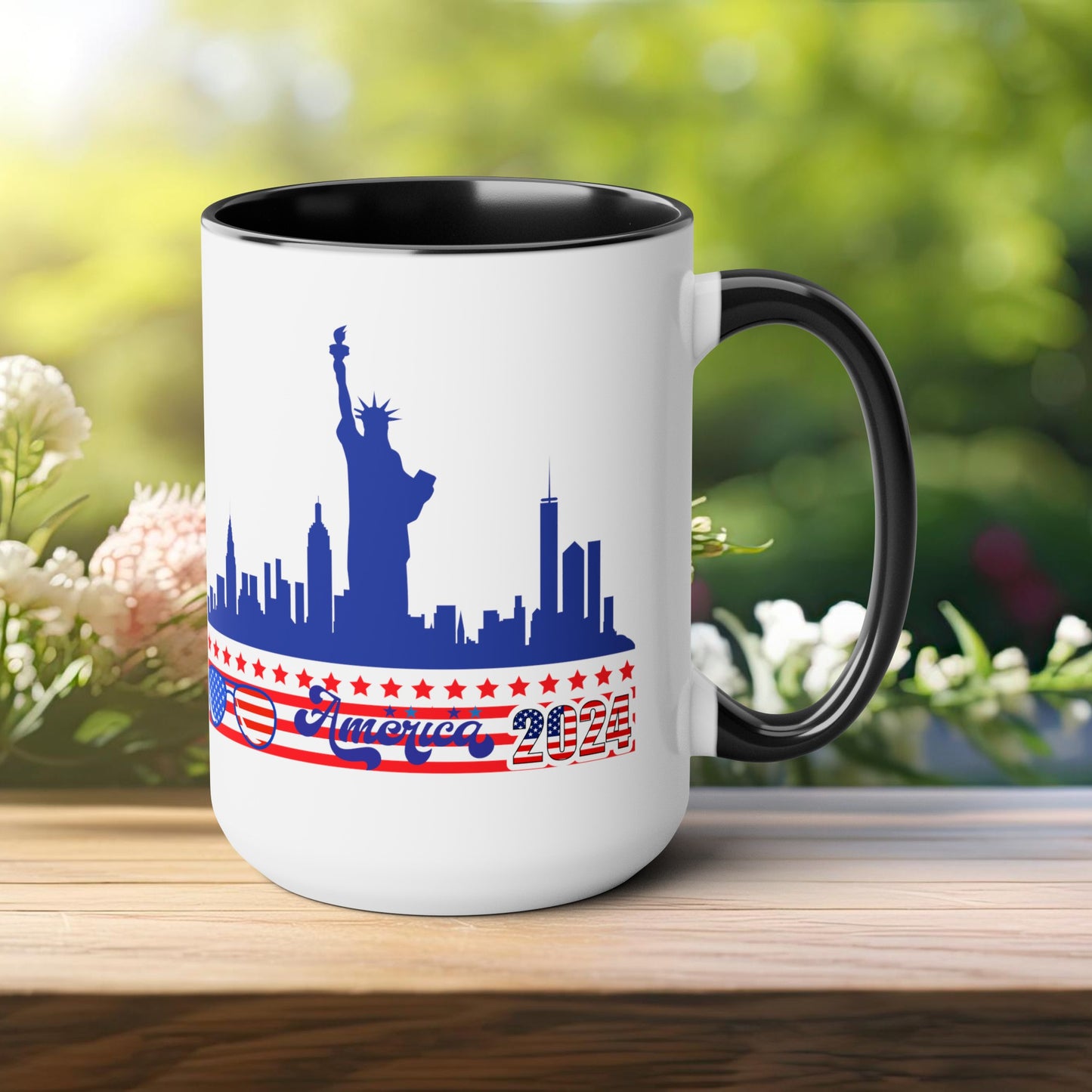 Happy 4th Of July Two -Tone Coffee Mug.15oz. God Bless America Coffee Mug. America 2024 Coffee Mug.