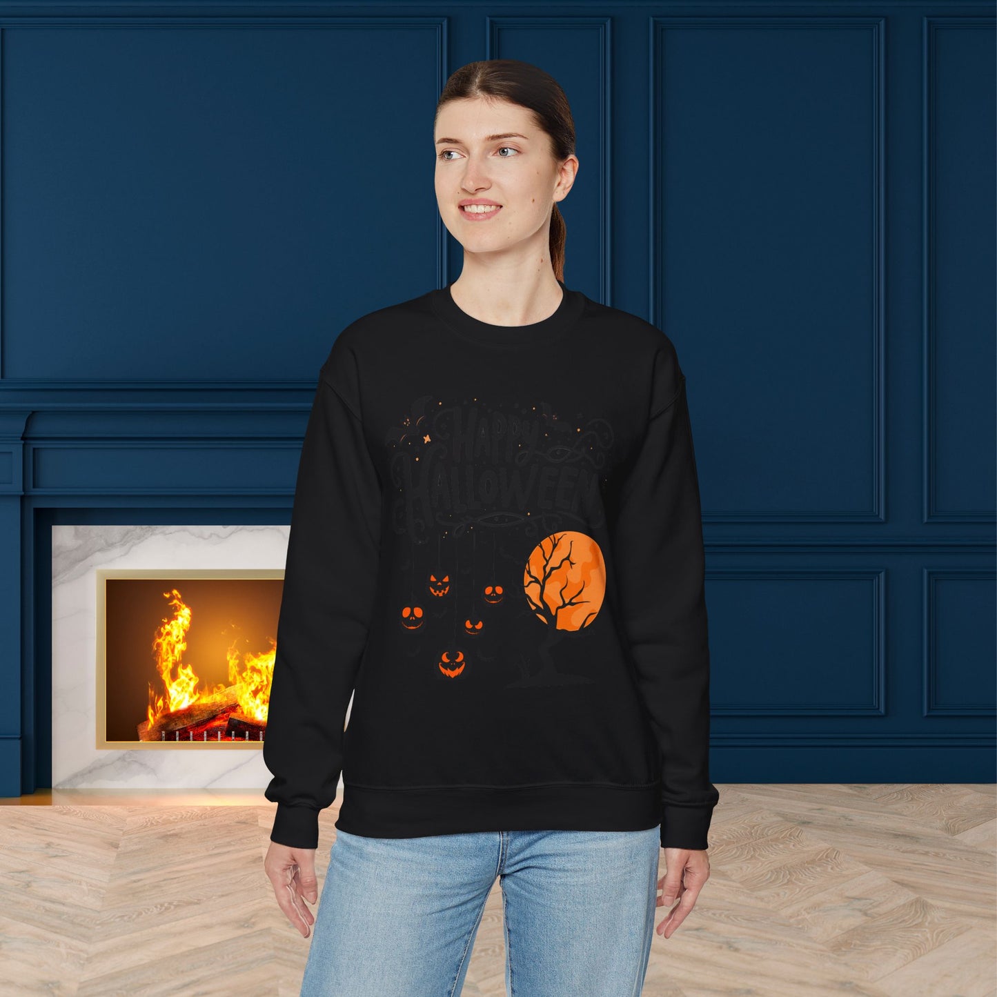 Happy halloween Sweatshirt - Unisex Heavy Blend Crewneck, halloween sweatshirt, cute spooky cat sweatshirt.