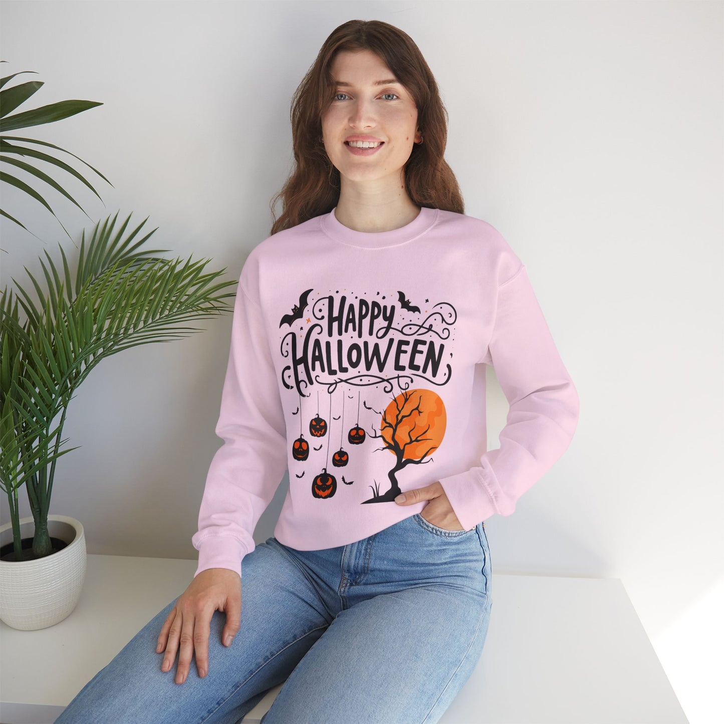 Happy halloween Sweatshirt - Unisex Heavy Blend Crewneck, halloween sweatshirt, cute spooky cat sweatshirt.