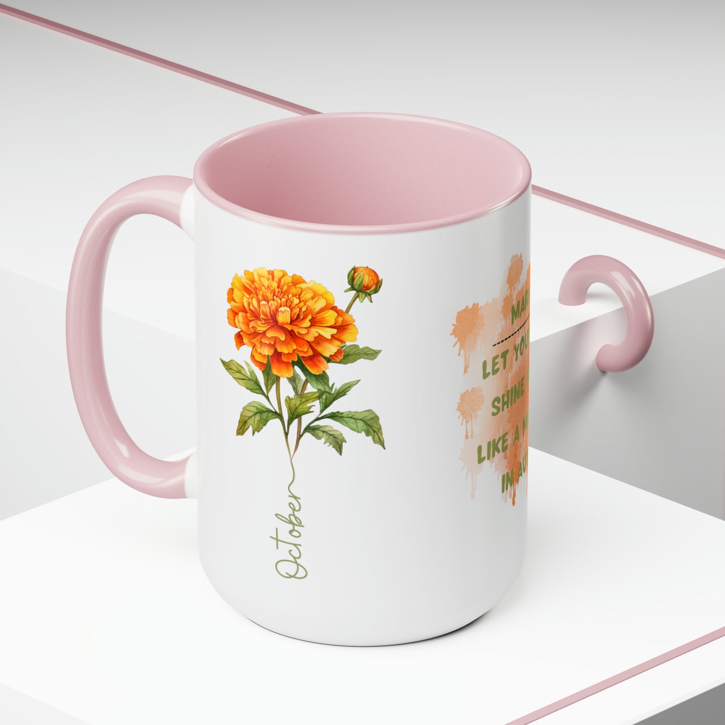 October Birth Month Flower Two-Tone Coffee Mugs, 15oz, Birthday Gift For Her.