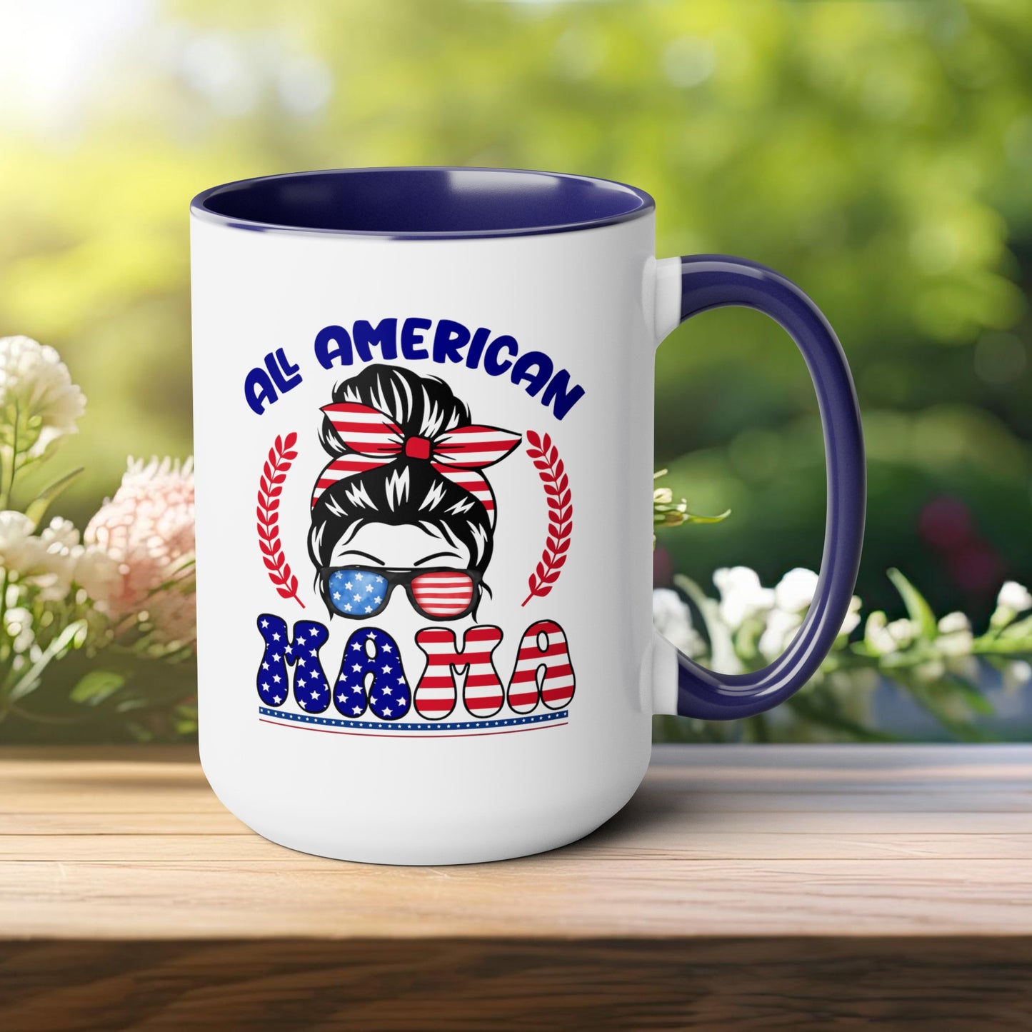 Happy 4th Of July Two -Tone Coffee Mug.15oz. God Bless America Coffee Mug. All American Mama Coffee Mug.