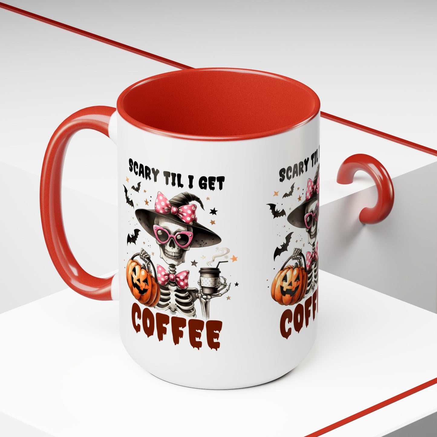 Scary Til I Get Coffee Halloween Coffee Mug,  Let's Go Halloween Coffee Mug, Trick or Treat Halloween Coffee Mug, Cute Skeleton Coffee Mug, Spooky Season Halloween Coffee Mug.