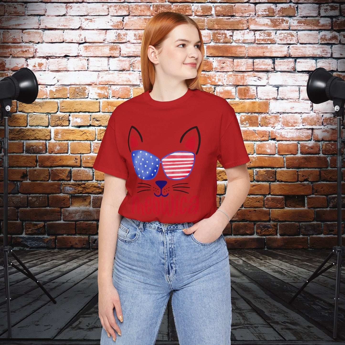 4th of July T-Shirt, Meowica T-shirt,  Fourth of July unisex jersey short sleeve.