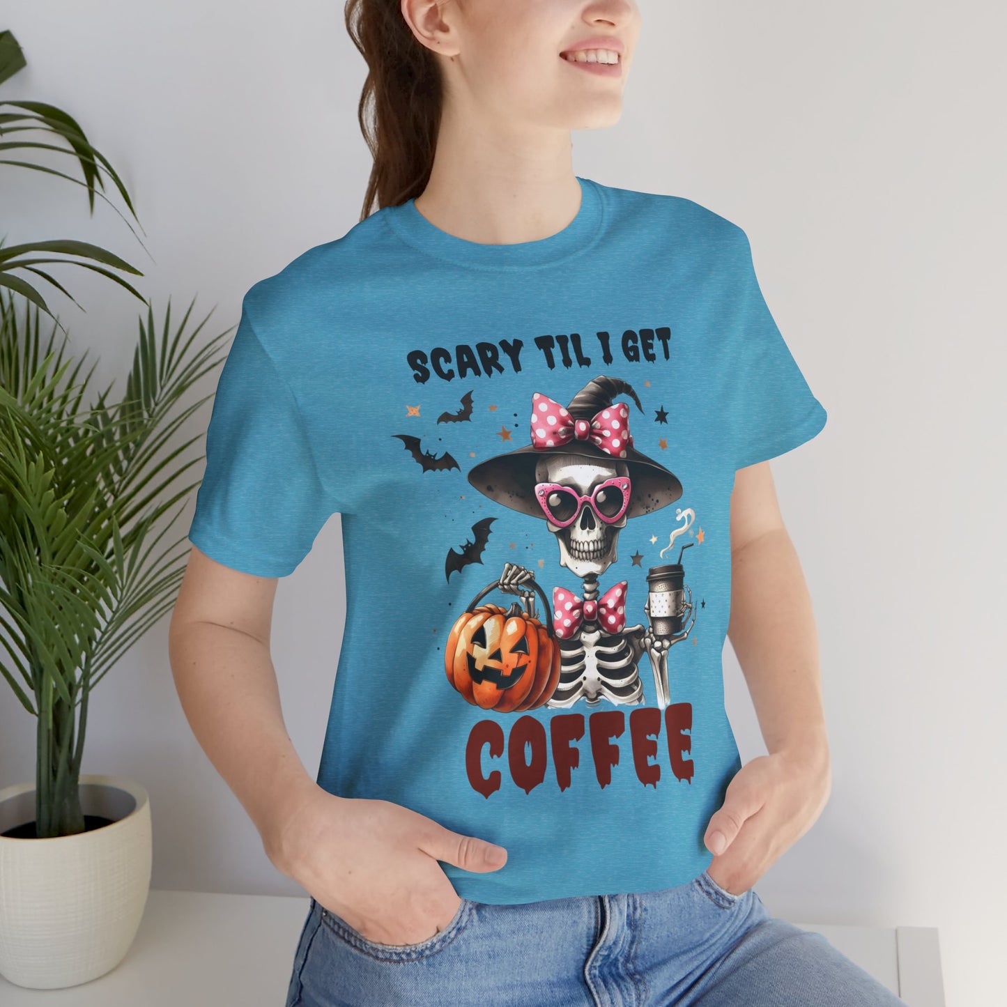 Scary Til I Get Coffee Halloween T-shirt, Happy Halloween T-shirt, Trick Or Treat T-shirt, Halloween T-shirt, Cool Halloween T-shirt, Spooky T-shirt,