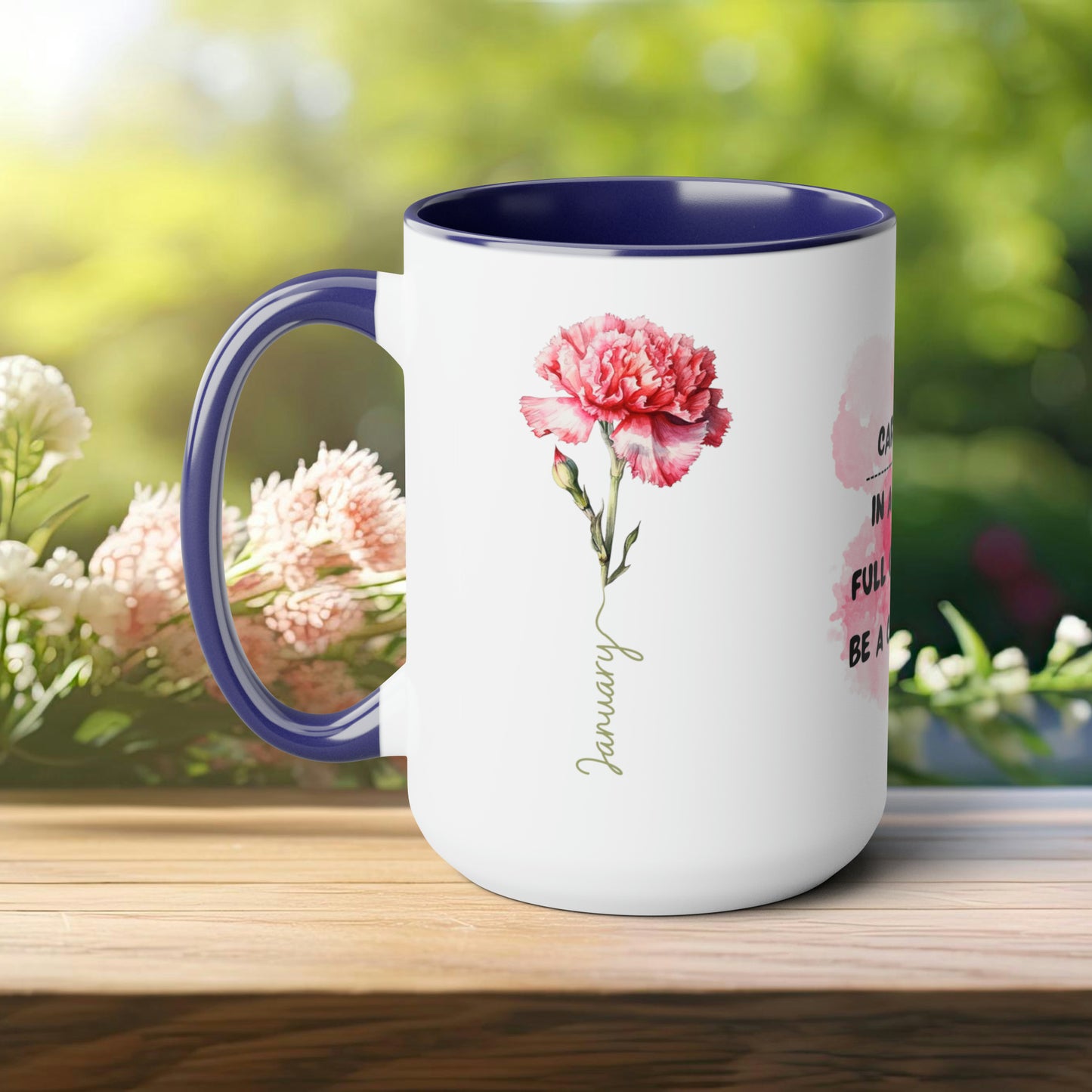 January Birth Month Flower Two-Tone Coffee Mugs, 15oz, Magical Birth Month Flower Mug.