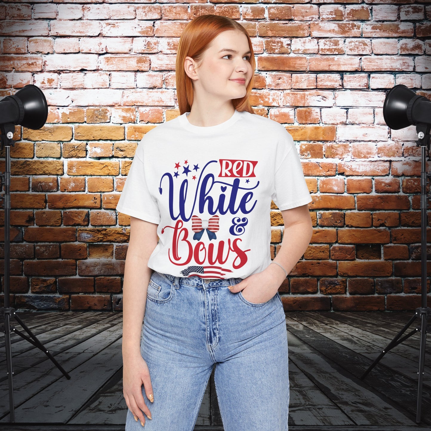 4th of July T-Shirt, Red White & Bows T-Shirt, Fourth of July unisex jersey short sleeve.