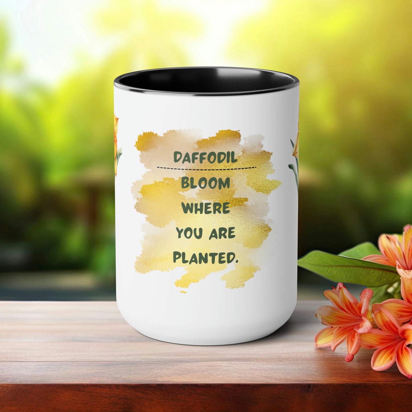 Birth Month Flower Two-Tone Coffee Mugs, 15oz, March Birth Month Flower mug.