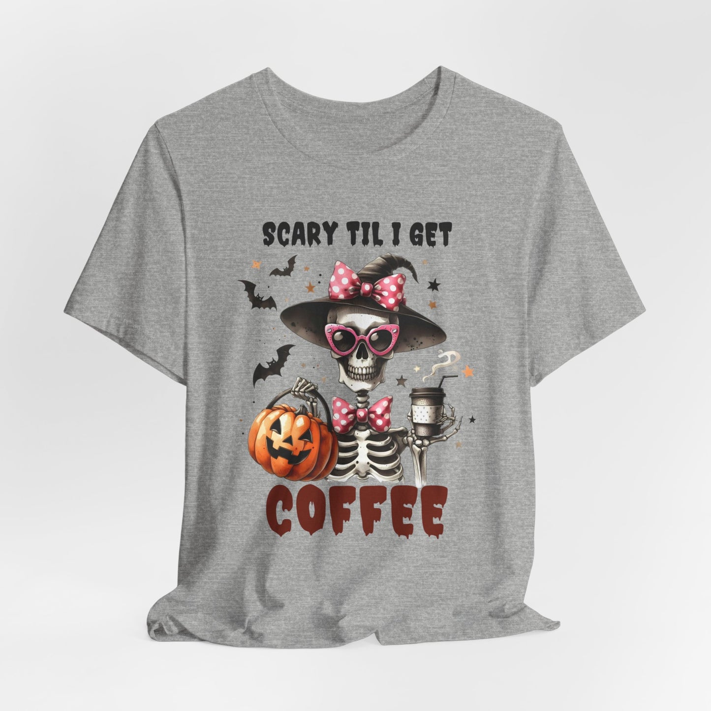 Scary Til I Get Coffee Halloween T-shirt, Happy Halloween T-shirt, Trick Or Treat T-shirt, Halloween T-shirt, Cool Halloween T-shirt, Spooky T-shirt,