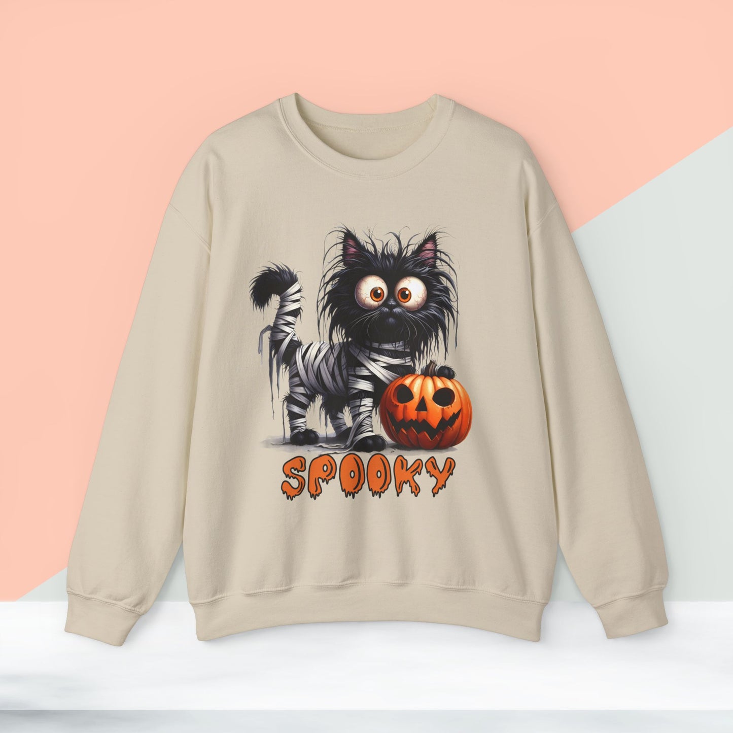 Spooky Cat Halloween Sweatshirt - Unisex Heavy Blend Crewneck, halloween sweatshirt, cute spooky cat sweatshirt.