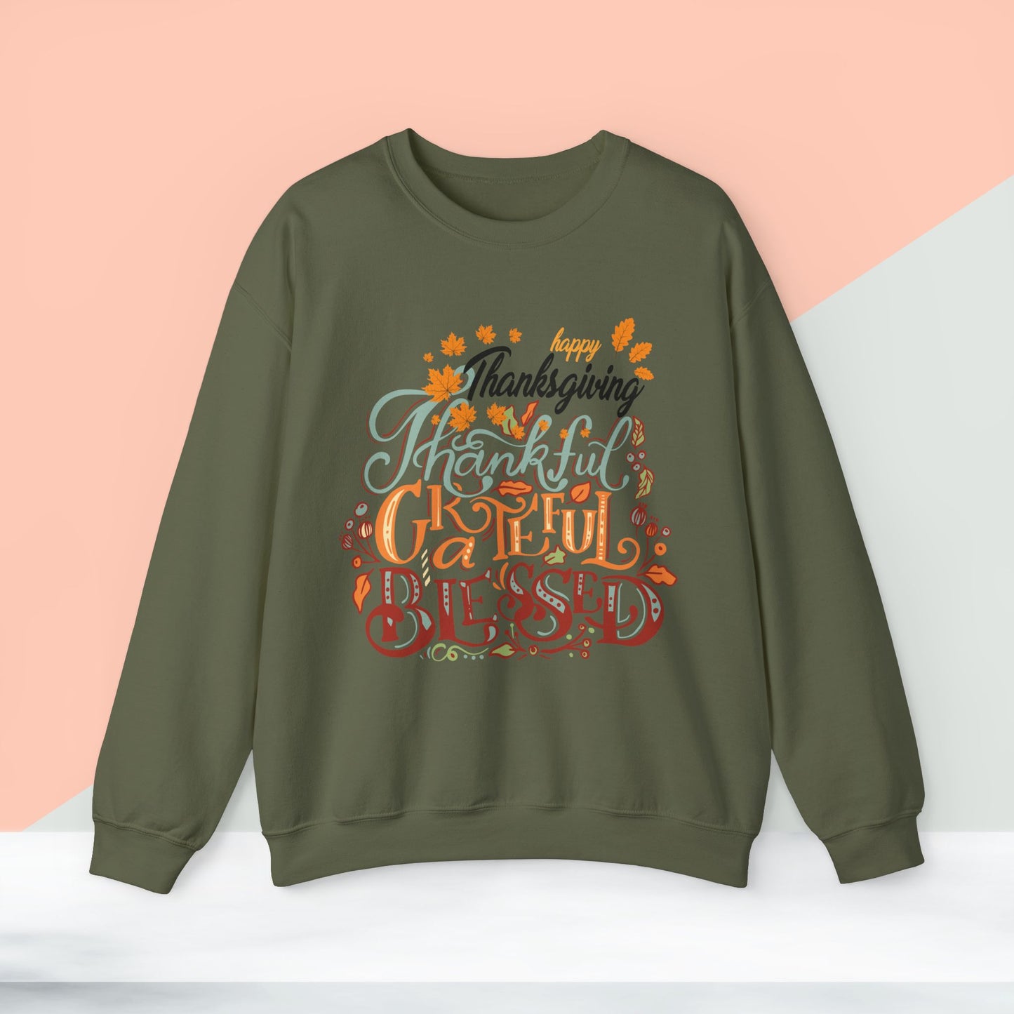 Thankful Grateful Blessed Sweatshirt, HappyThanksgiving Sweatshirt - Unisex Heavy Blend, Happy Thanksgiving2024 Sweatshirt, Thanksgiving Gift, Festive Sweatshirt.