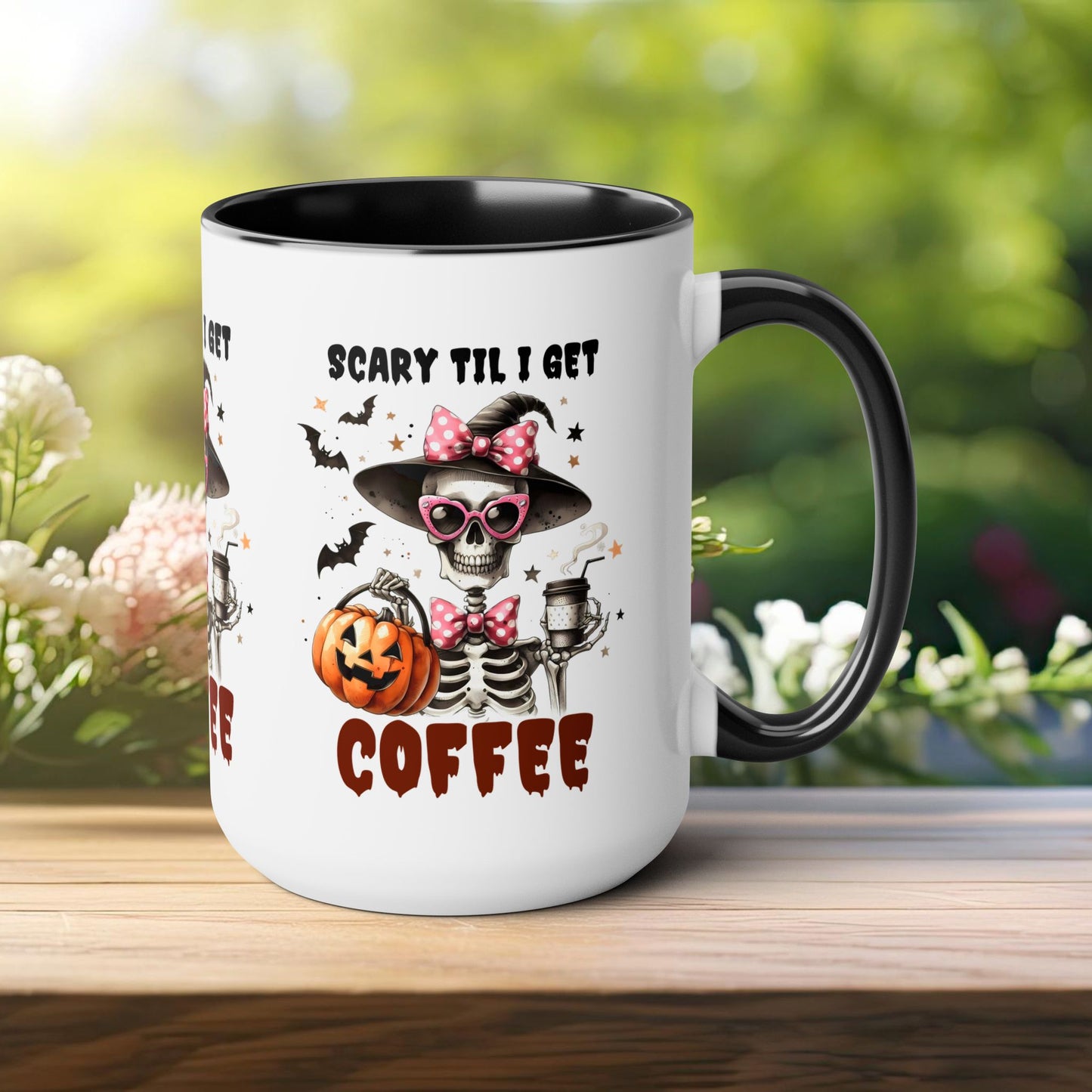 Scary Til I Get Coffee Halloween Coffee Mug,  Let's Go Halloween Coffee Mug, Trick or Treat Halloween Coffee Mug, Cute Skeleton Coffee Mug, Spooky Season Halloween Coffee Mug.