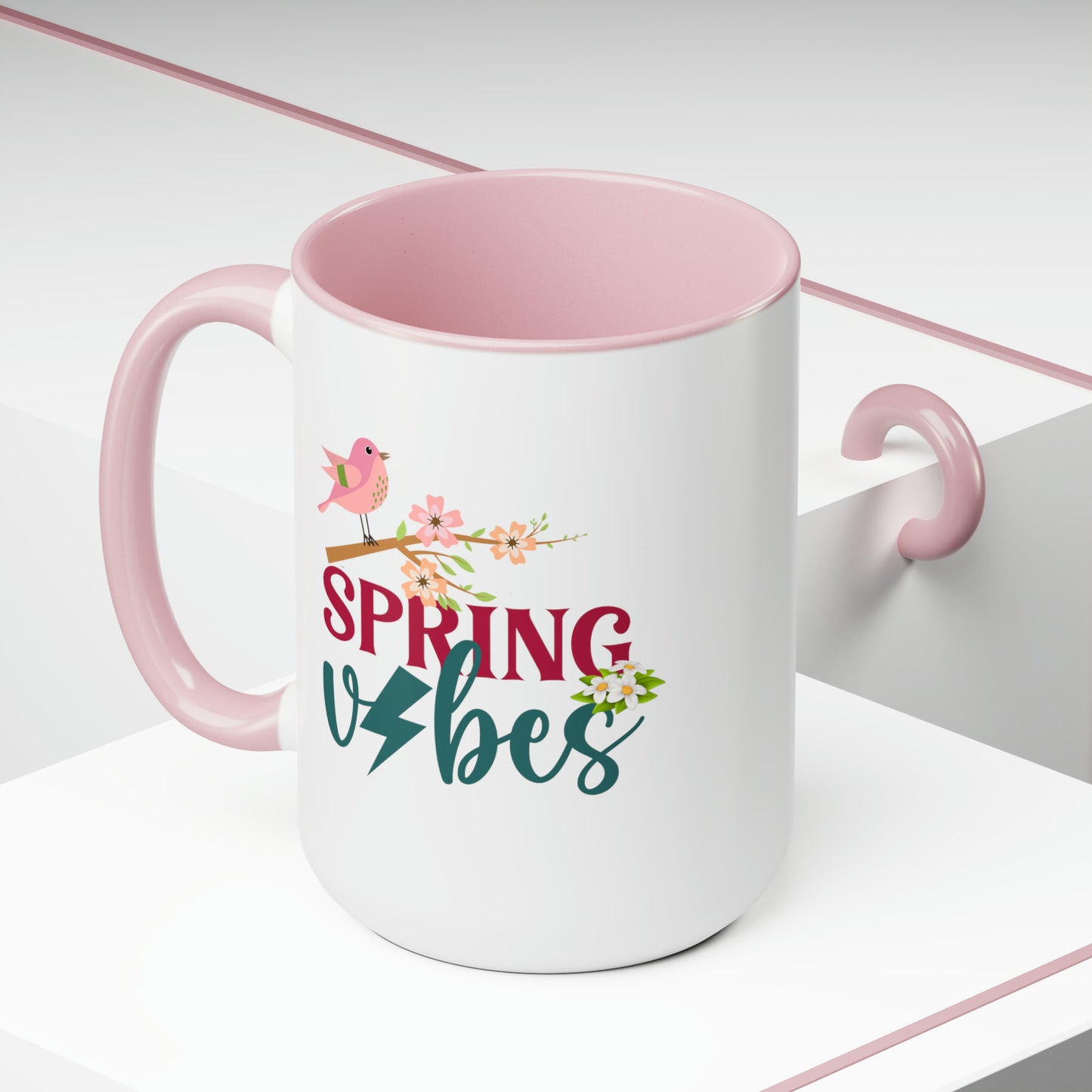 Spring Vibes Trendy two-Tone Coffee Mugs, 15oz