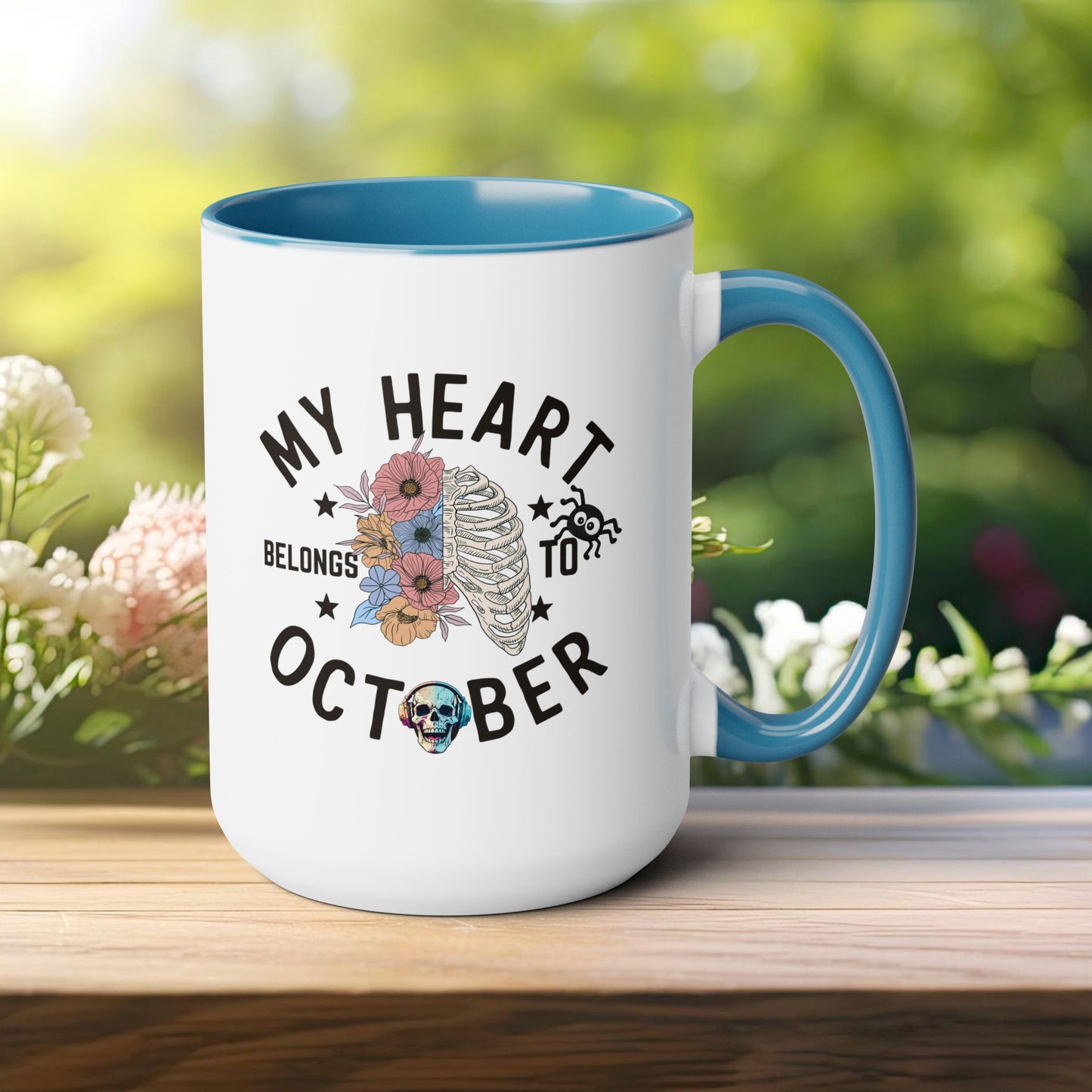 My Heart Belongs To October Halloween Coffee Mug,  Let's Go Halloween Coffee Mug, Trick or Treat Halloween Coffee Mug, Cute Skeleton Coffee Mug, Spooky Season Halloween Coffee Mug.