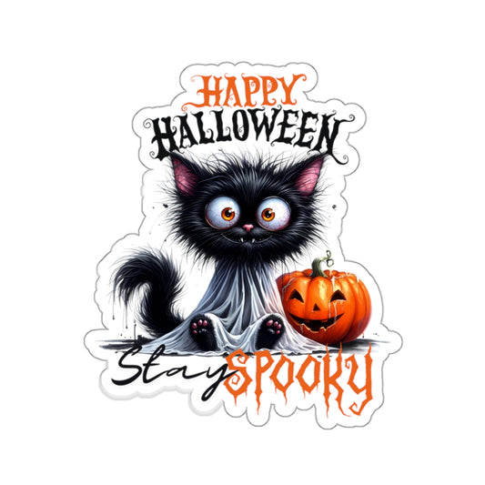 Spooky Kiss-Cut Stickers, Happy Halloween Kiss-Cut Stickers, Spooky Season Kiss-Cut Stickers, Cute Cat Halloween Kiss-Cut Stickers.