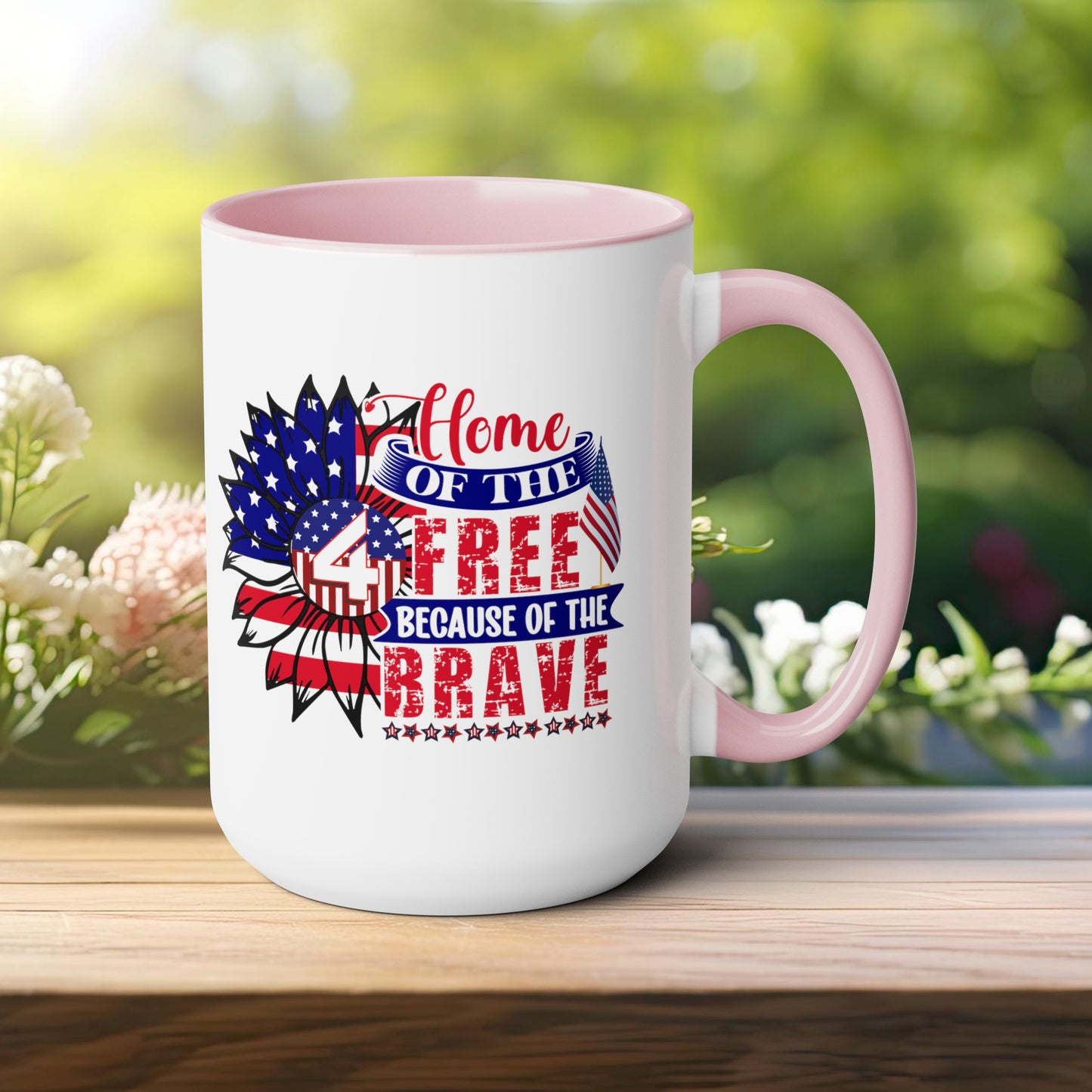 Happy 4th Of July Two -Tone Coffee Mug.15oz. God Bless America Coffee Mug.Flag, Red White Blue, Gift, America.Fourth Of July Sunflower Coffee Mug.