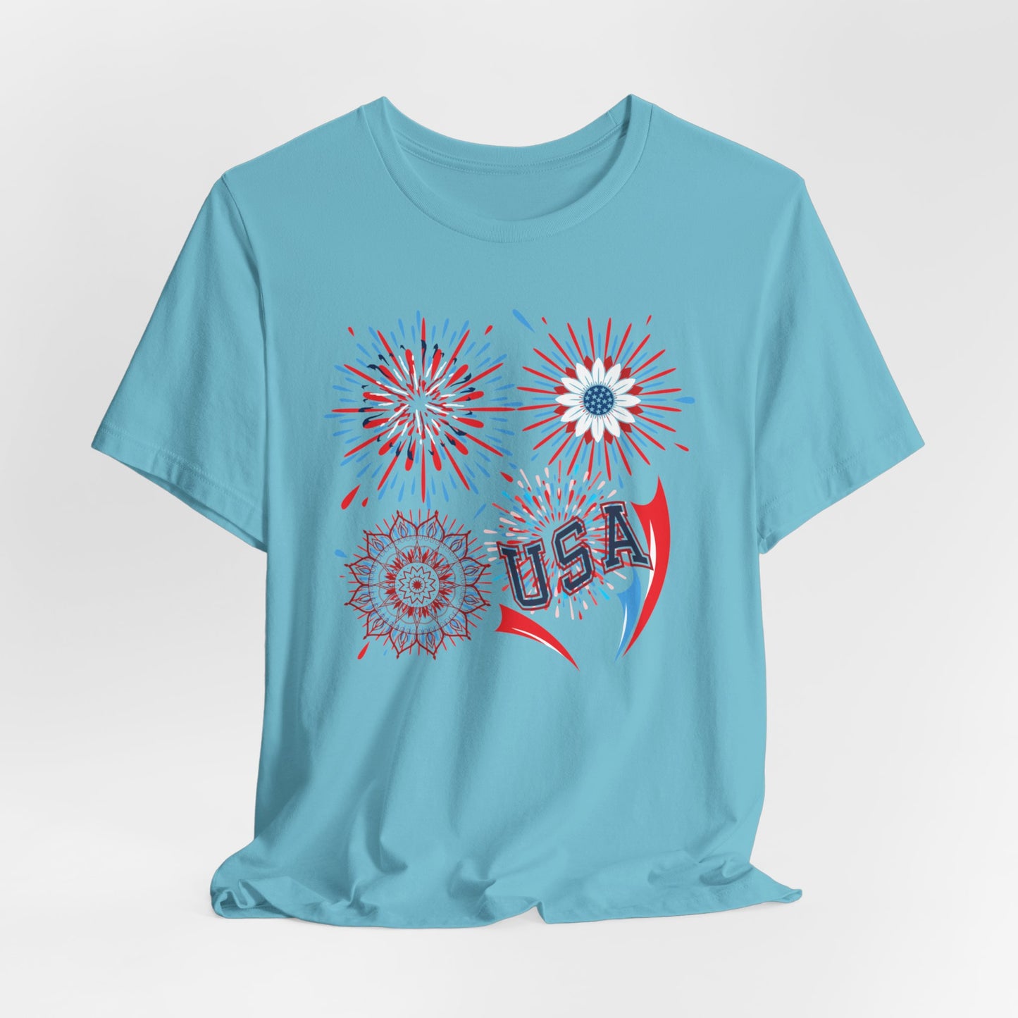 4th of July T-shirt, Red White Blue T-Shirt, Fourth of July unisex jersey short sleeve,  America, Flag, Peace Love America. Proud To Be An American, Red White Blue.