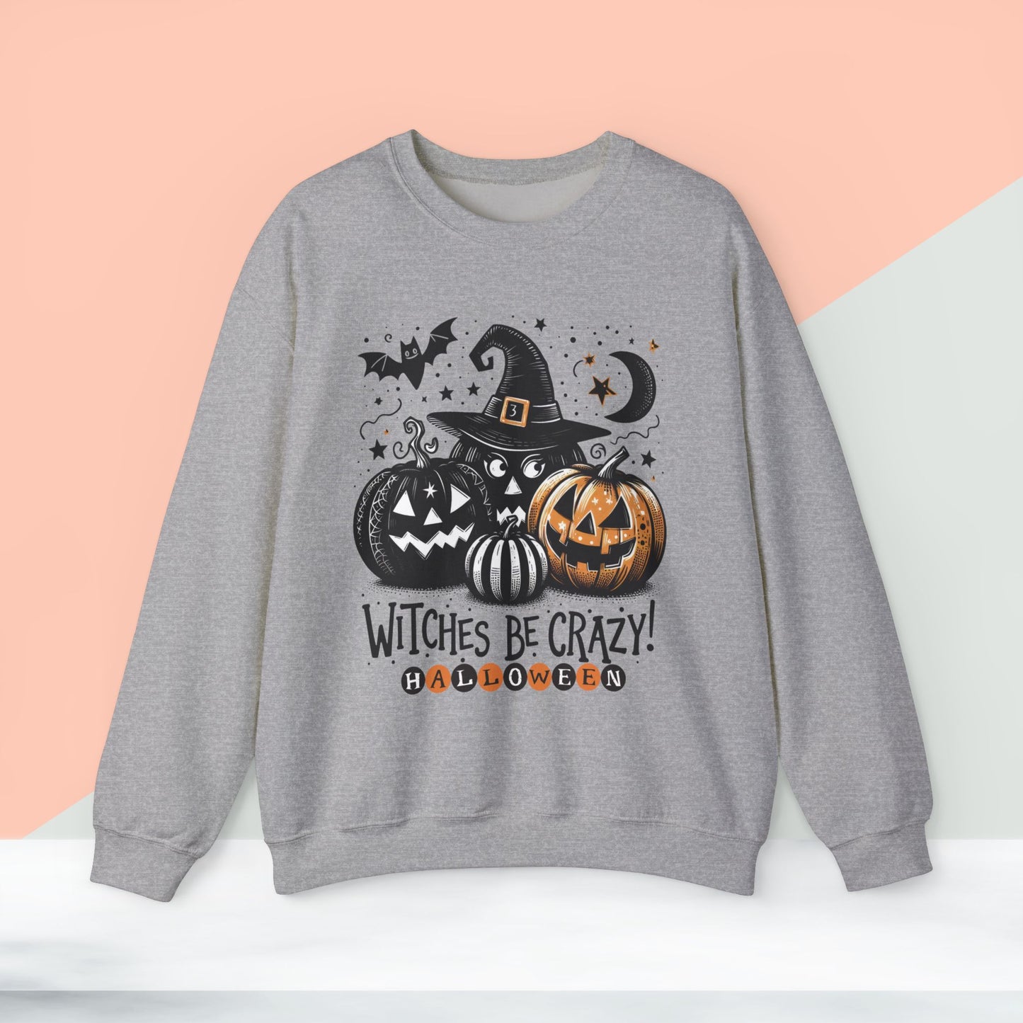 Witches be crazy sweatshirt, happy halloween sweatshirt - Unisex Heavy Blend Crewneck, halloween sweatshirt, cute spooky cat sweatshirt.