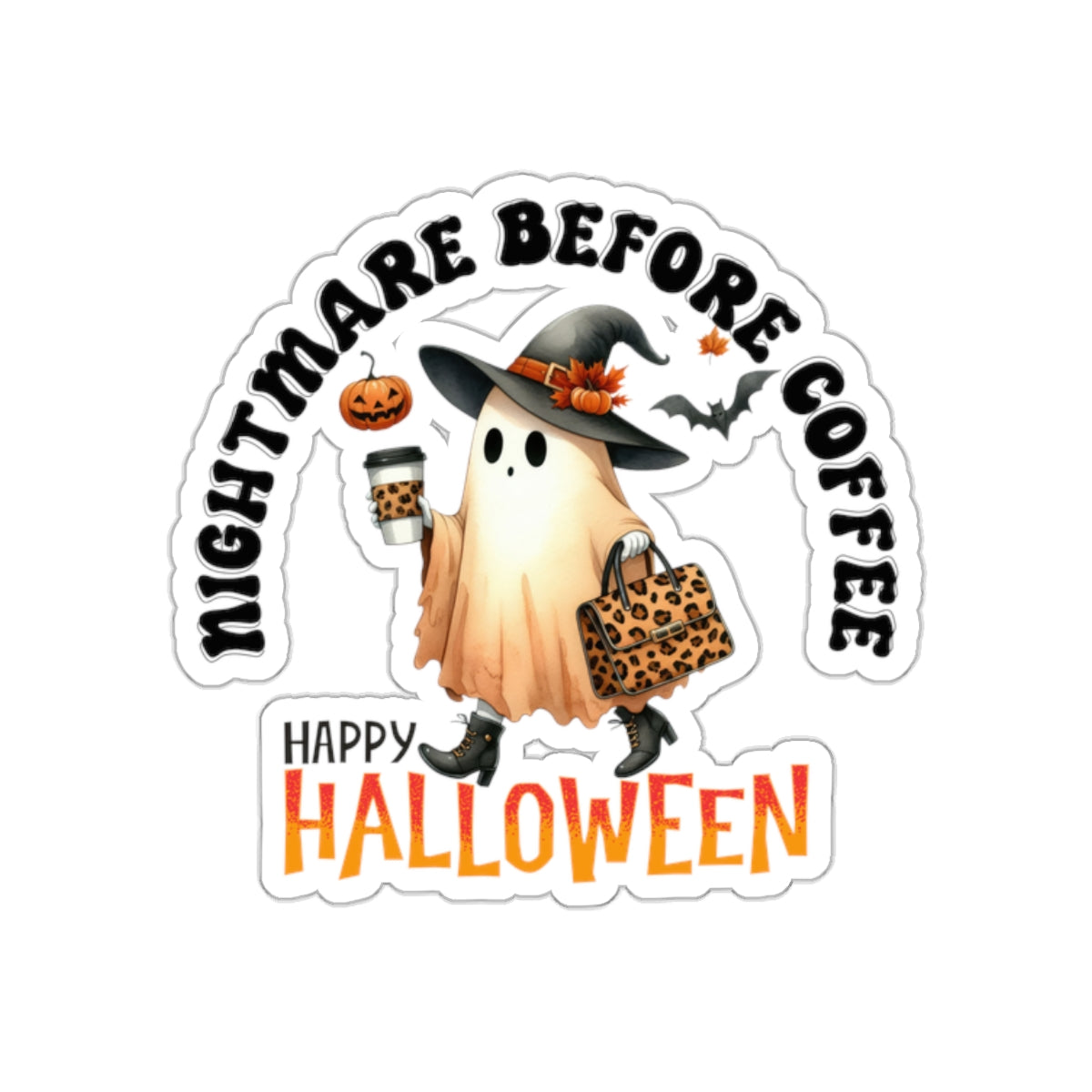 A Nightmare Before Coffee Halloween Kiss-Cut Stickers, Cute Ghost Halloween Kiss-Cut Stickers, Happy Halloween Kiss-Cut Stickers, Spooky Season Kiss-Cut Stickers, Trick Or Treat Halloween Kiss-Cut Stickers.