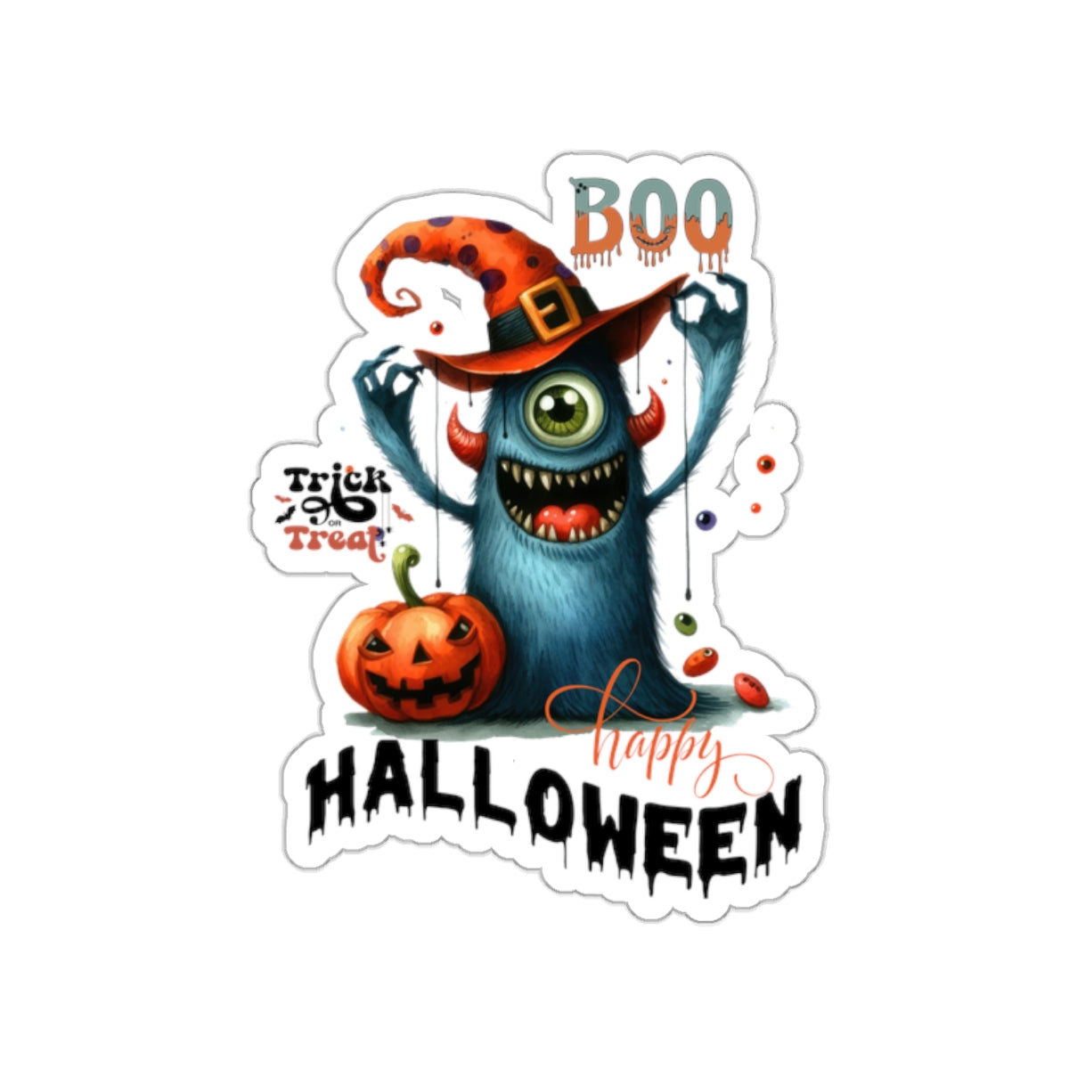 Boo Happy Halloween Kiss-Cut Stickers, Happy Halloween Kiss-Cut Stickers, Spooky Season Kiss-Cut Stickers, Trick Or Treat Halloween Kiss-Cut Stickers.