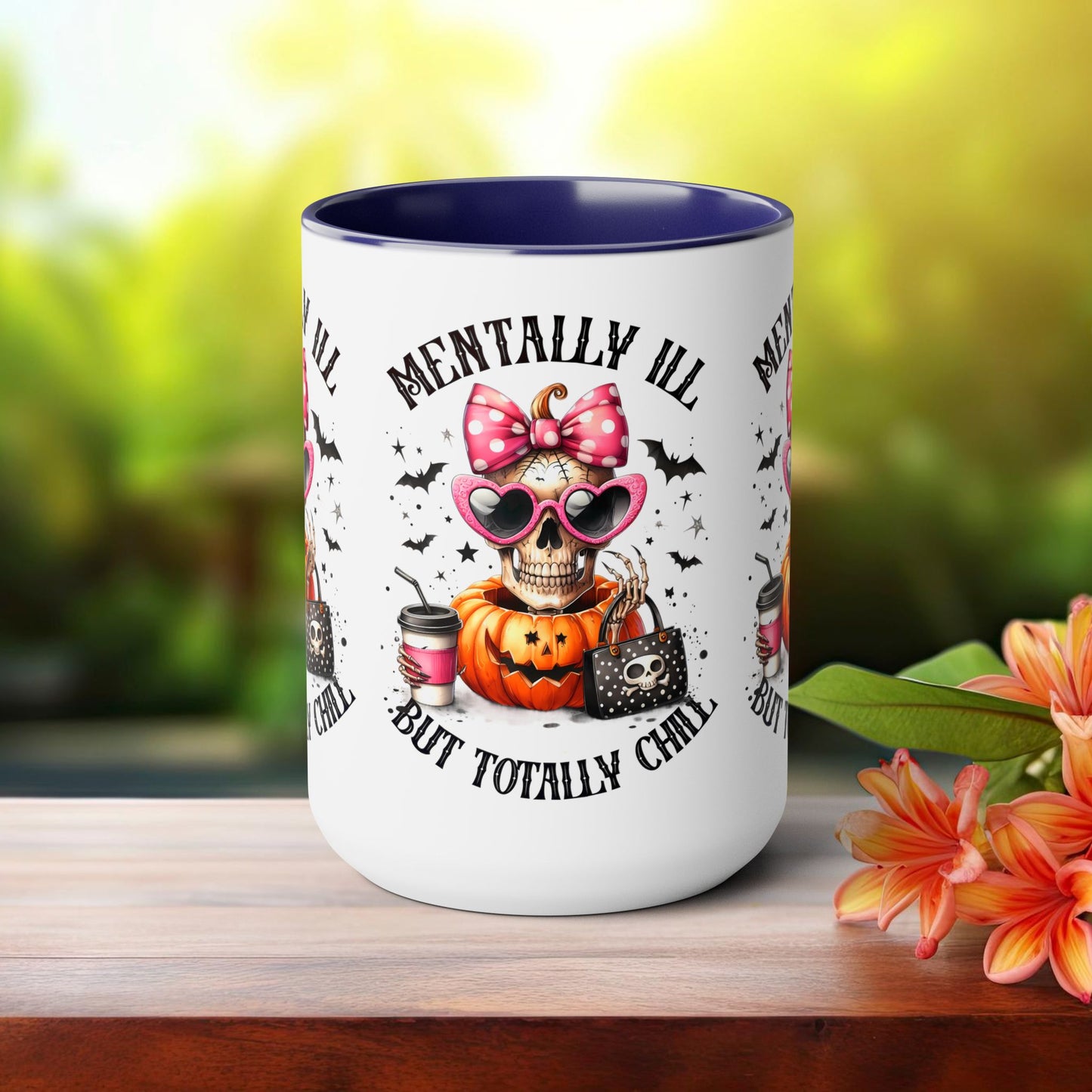 Mentally Ill But Totally Chill Halloween Coffee Mug,  Let's Go Halloween Coffee Mug, Trick or Treat Halloween Coffee Mug, Cute Skeleton Coffee Mug, Spooky Season Halloween Coffee Mug.