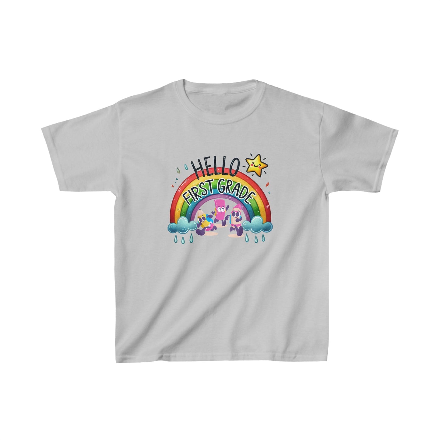 Hello First Grade Back To School Kids Heavy Cotton™ Tee, Back to school Kids Shirt, 1st Day Of School Shirt, Back To School Cotton T-Shirt.