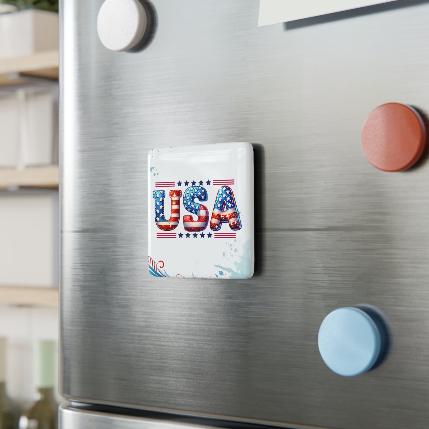 Happy 4th of July Porcelain Magnet, Square, Sunflower Magnet, America, Flag, Peace Love America. Proud To Be An American, Red White Blue Magnet, God Bless America Magnet.