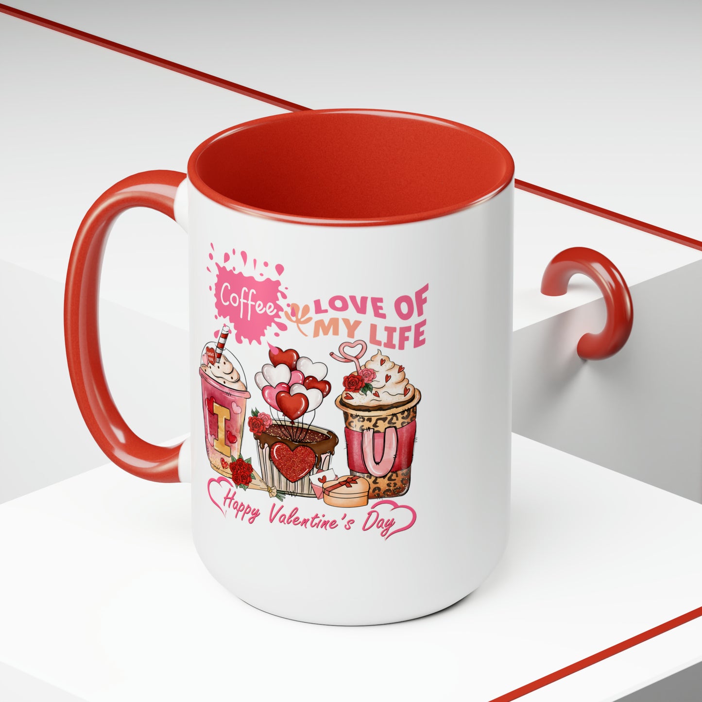 Happy valentines day Two-Tone Coffee Mugs, 15oz