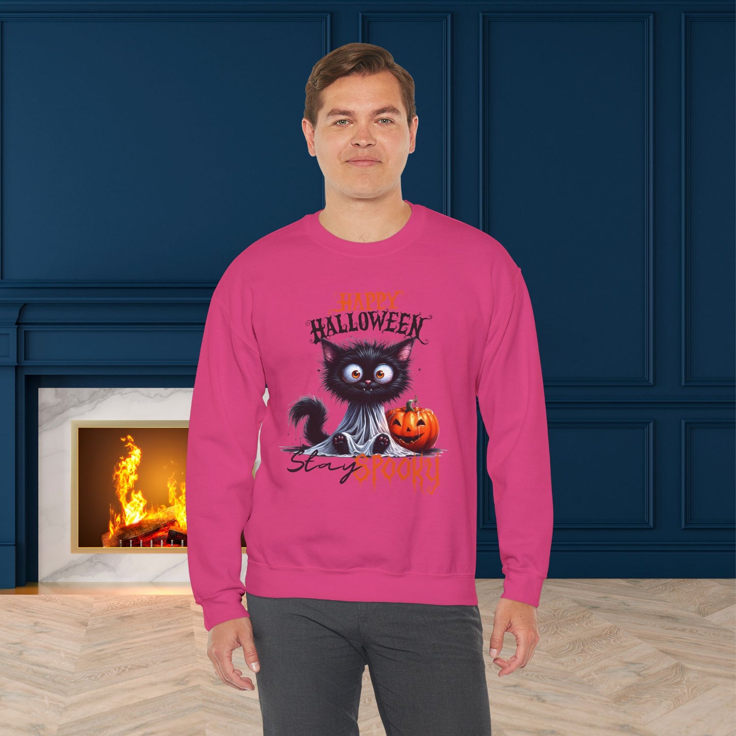 Stay spooky Halloween Sweatshirt - Unisex Heavy Blend Crewneck, halloween sweatshirt, cute spooky cat sweatshirt.