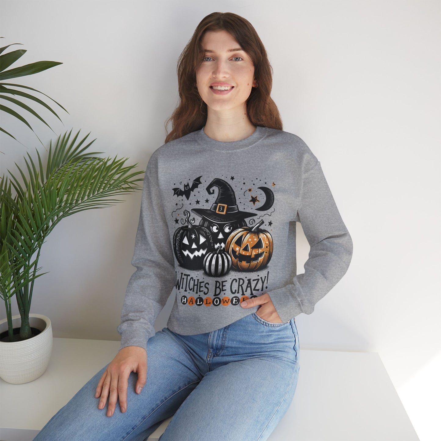 Witches be crazy sweatshirt, happy halloween sweatshirt - Unisex Heavy Blend Crewneck, halloween sweatshirt, cute spooky cat sweatshirt.