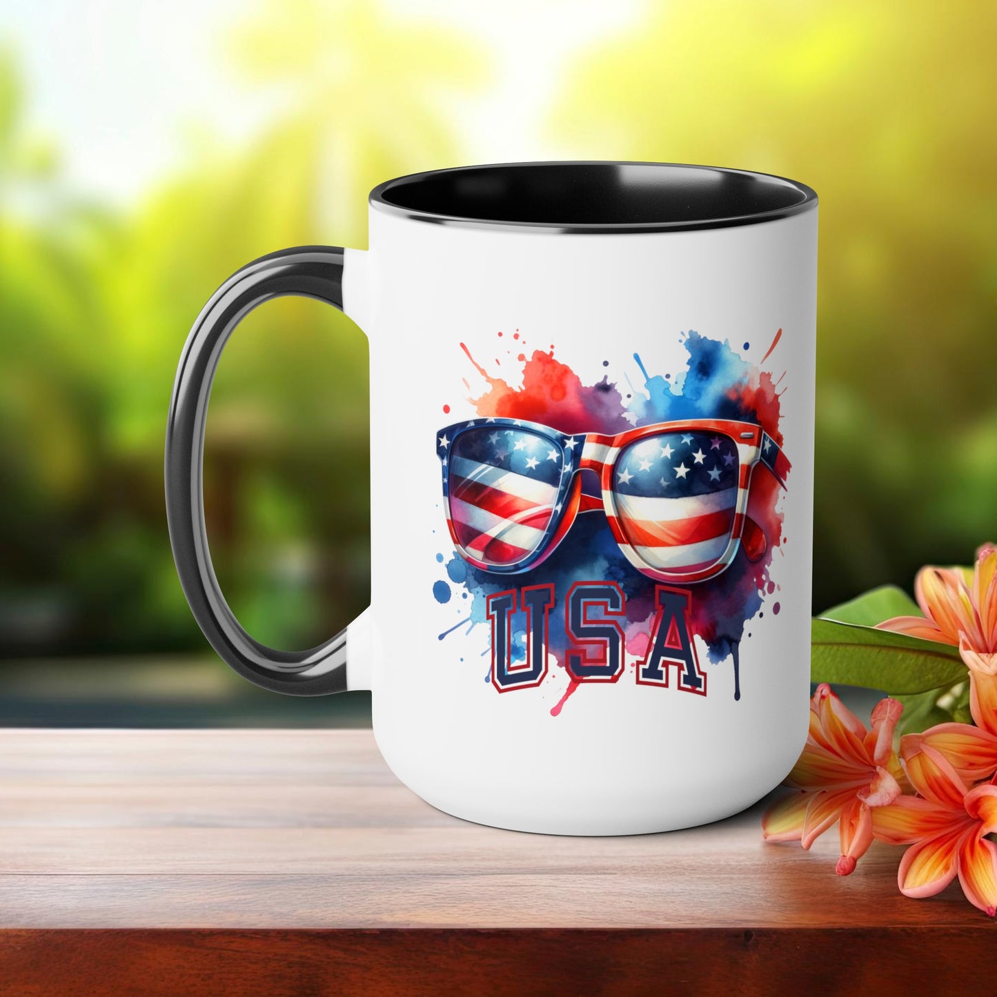 Happy 4th Of July Two -Tone Coffee Mug.15oz. God Bless America Coffee Mug. USA Coffee Mug.