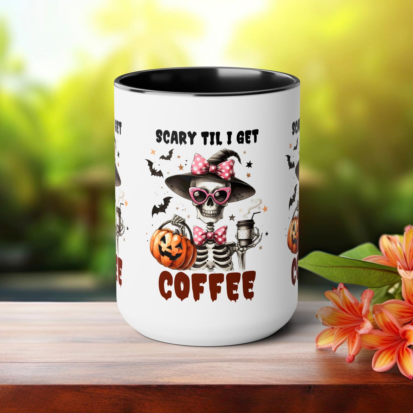 Scary Til I Get Coffee Halloween Coffee Mug,  Let's Go Halloween Coffee Mug, Trick or Treat Halloween Coffee Mug, Cute Skeleton Coffee Mug, Spooky Season Halloween Coffee Mug.