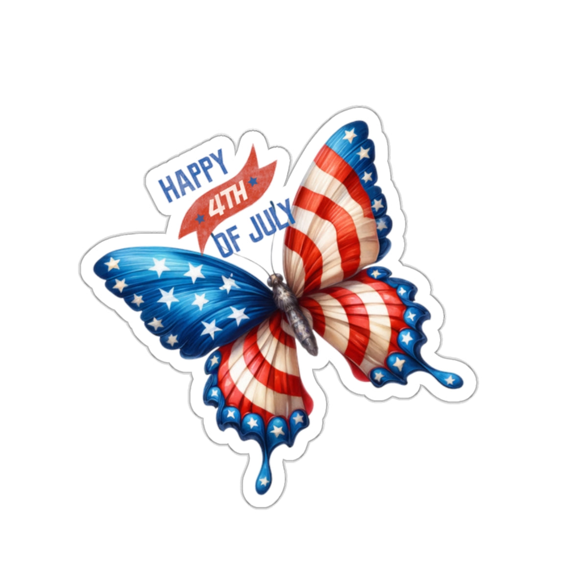 Happy 4th Of July Kiss-Cut Stickers, America, Flag, Peace Love America. Proud To Be An American, Red White Blue stickers. Meowica Stickers.