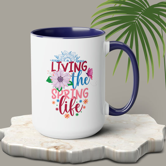 Living The Spring time Two-Tone Coffee Mugs, 15oz