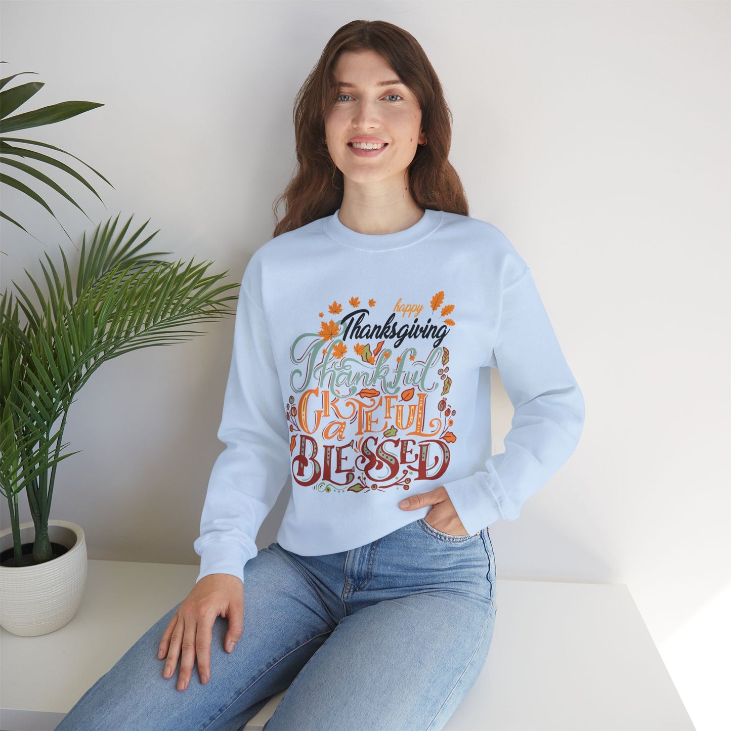 Thankful Grateful Blessed Sweatshirt, HappyThanksgiving Sweatshirt - Unisex Heavy Blend, Happy Thanksgiving2024 Sweatshirt, Thanksgiving Gift, Festive Sweatshirt.