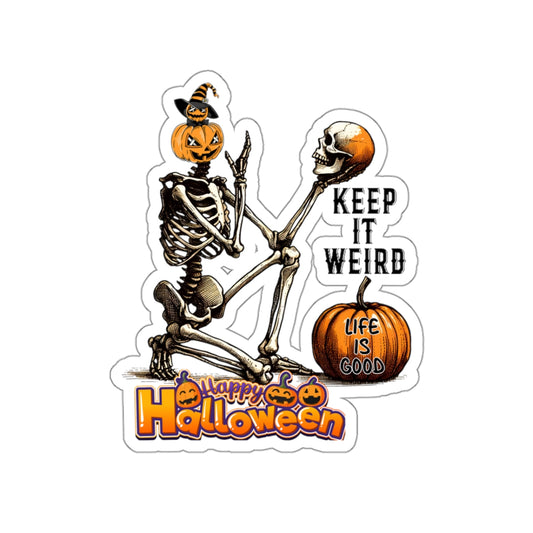 Keep It Weird Cute Skeleton Halloween Kiss-Cut Stickers, Happy Halloween Kiss-Cut Stickers, Spooky Season Kiss-Cut Stickers, Trick Or Treat Halloween Kiss-Cut Stickers.