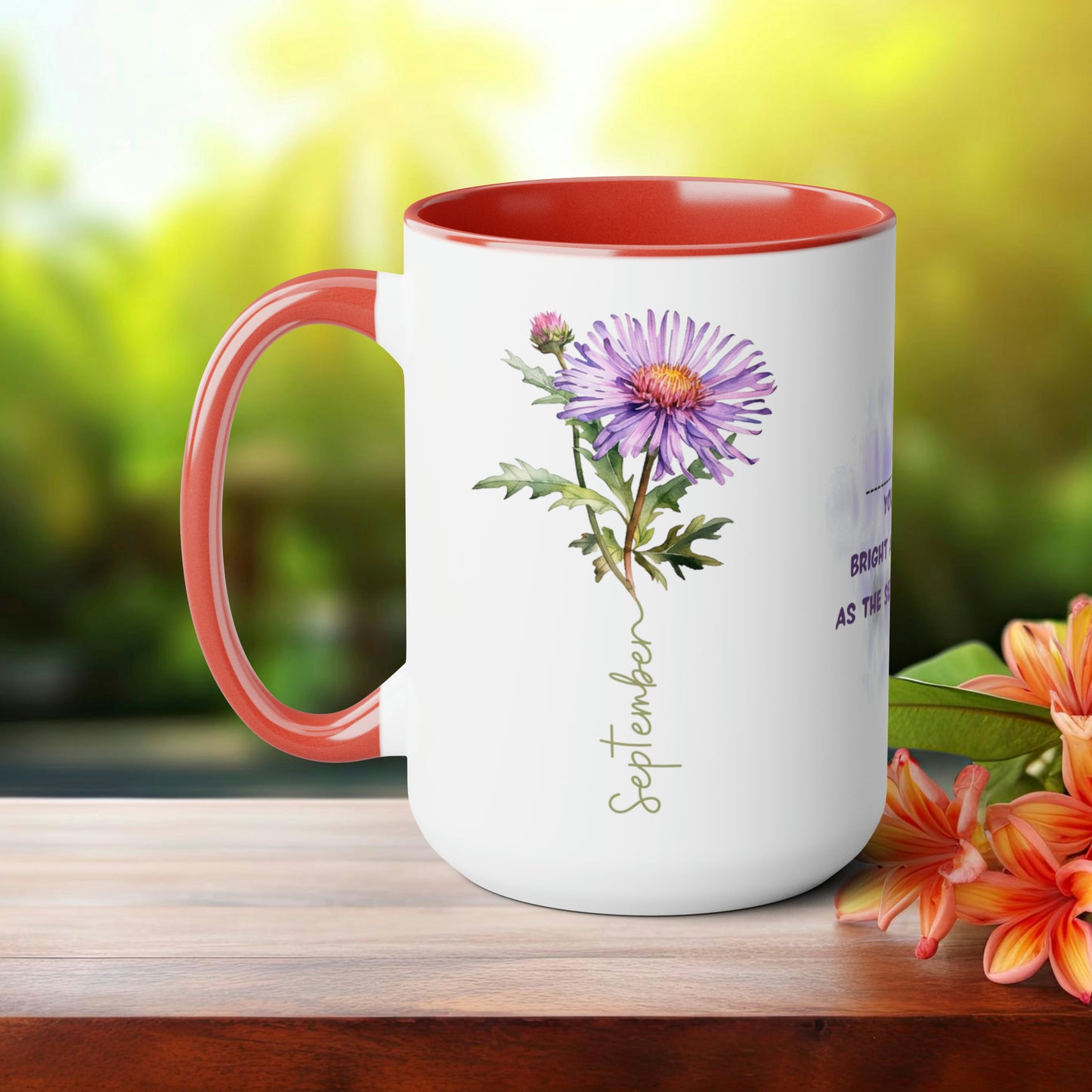 September Birth Month Flower Two-Tone Coffee Mugs, 15oz, Birth Month Flower mug.