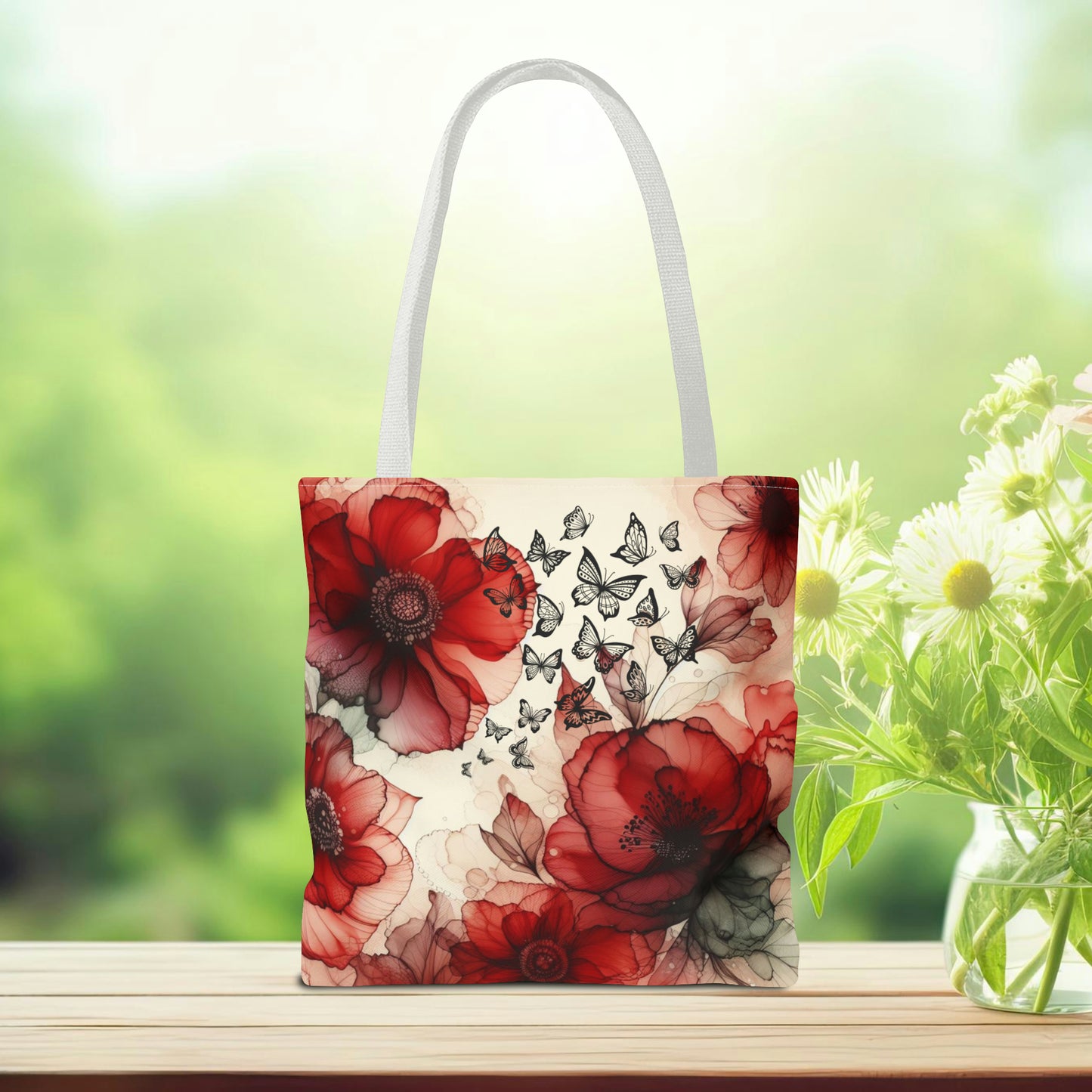 Red Flower With Butterfly Tote Bag