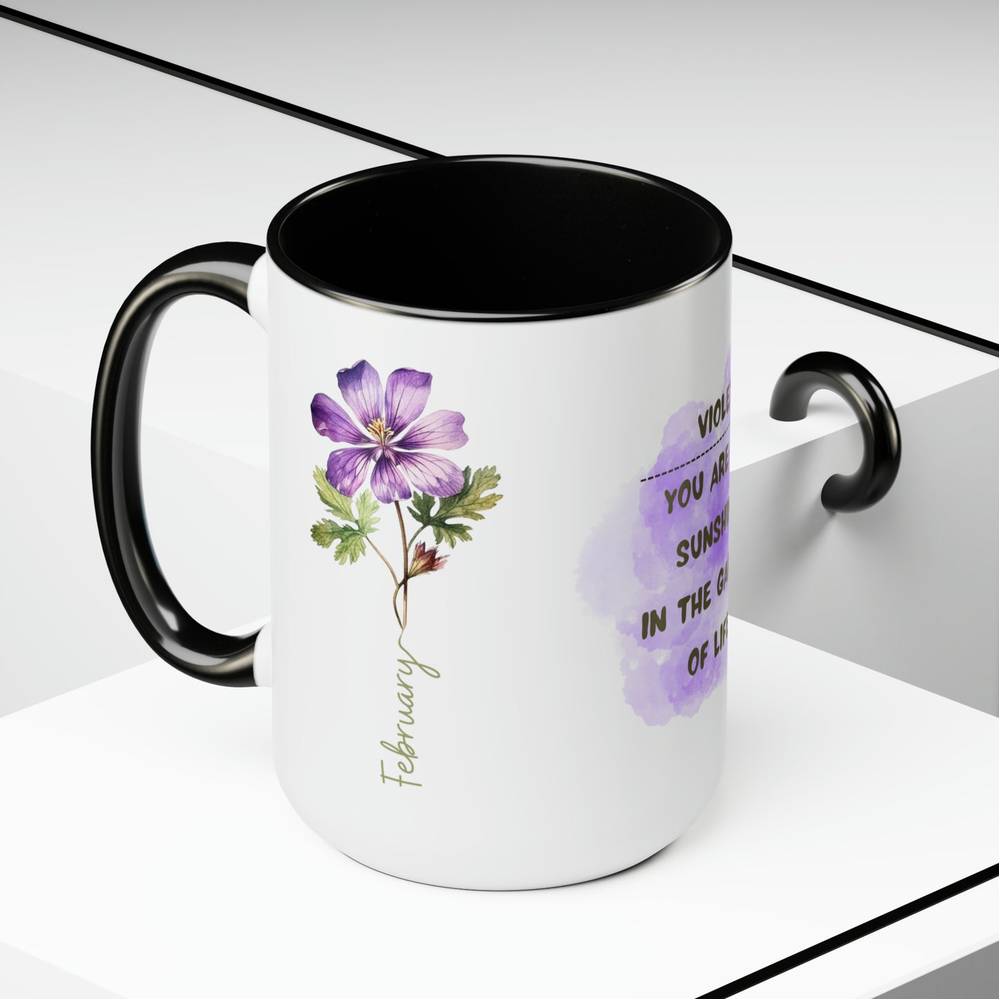 February Birth Month Flower Two-Tone Coffee Mugs, 15oz, Birthday Gift For Her.