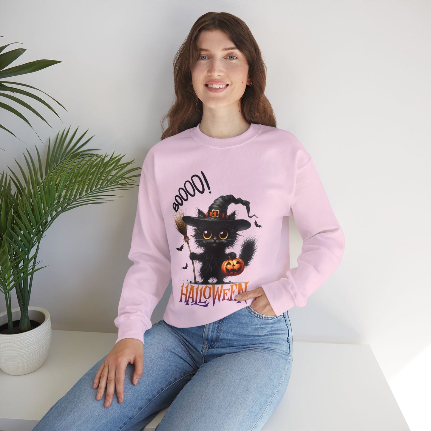 Spooky Cat Halloween Sweatshirt - Unisex Heavy Blend Crewneck, halloween sweatshirt, cute spooky cat sweatshirt.