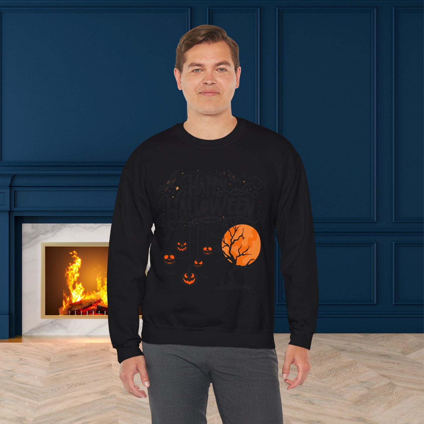 Happy halloween Sweatshirt - Unisex Heavy Blend Crewneck, halloween sweatshirt, cute spooky cat sweatshirt.