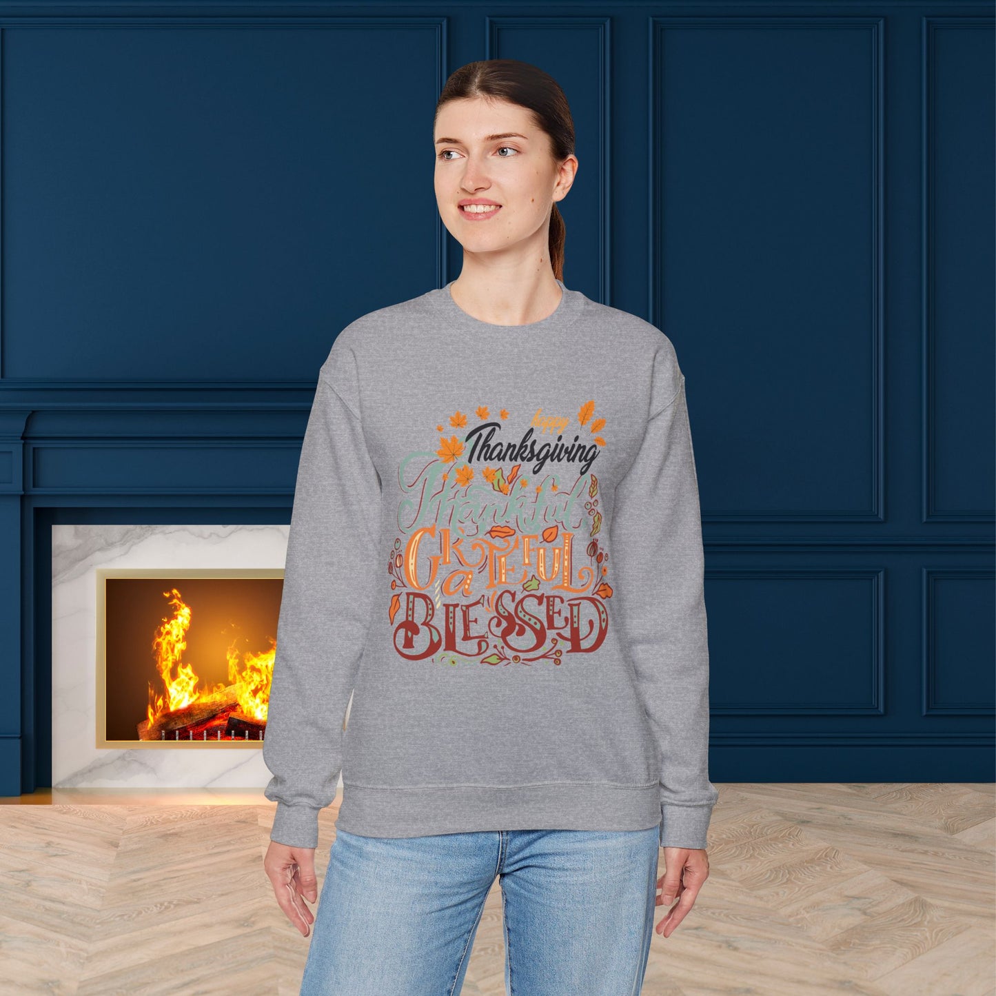 Thankful Grateful Blessed Sweatshirt, HappyThanksgiving Sweatshirt - Unisex Heavy Blend, Happy Thanksgiving2024 Sweatshirt, Thanksgiving Gift, Festive Sweatshirt.